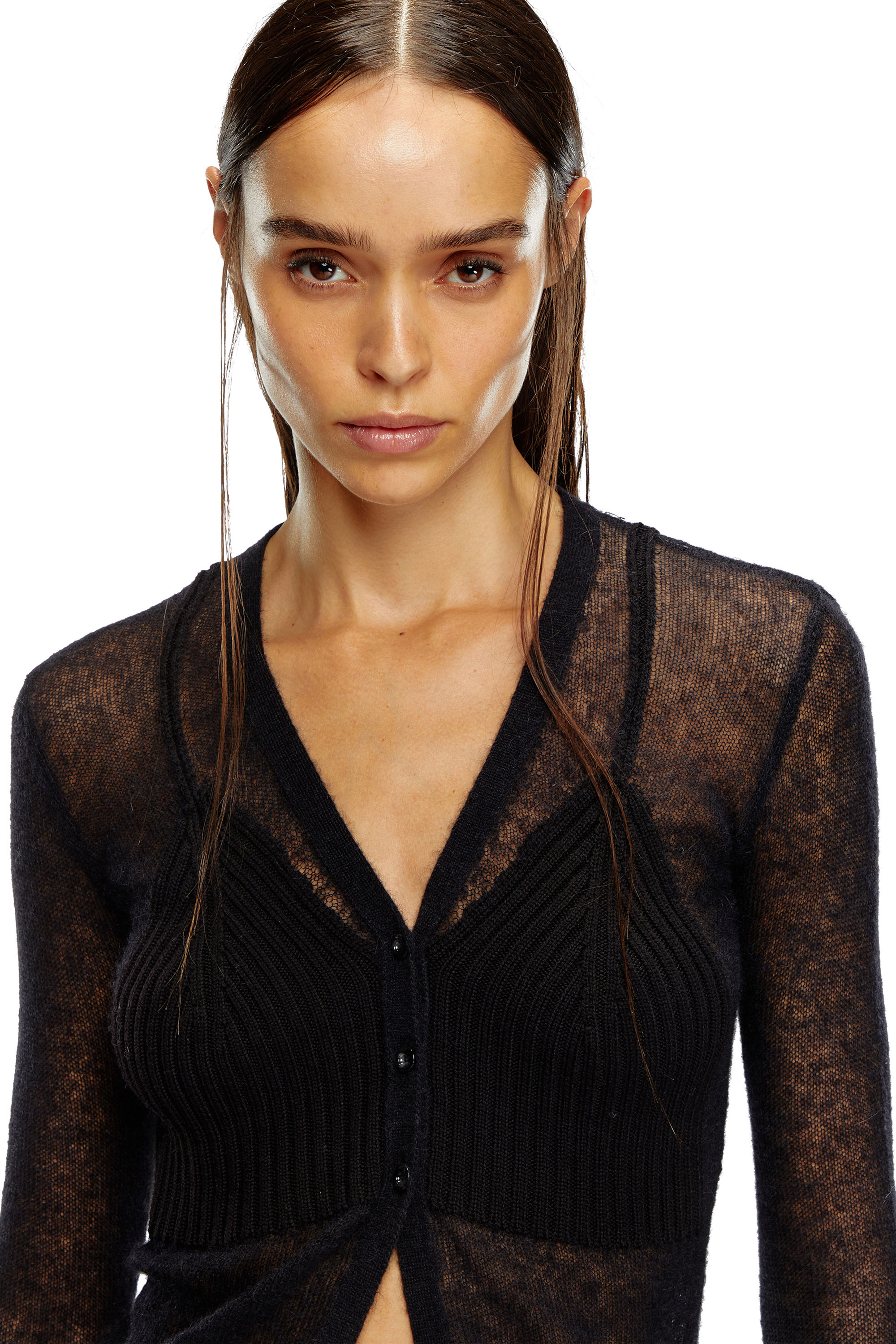 Diesel - M-ARINA, Cardigan transparent avec détail soutien-gorge Femme in Noir - 4