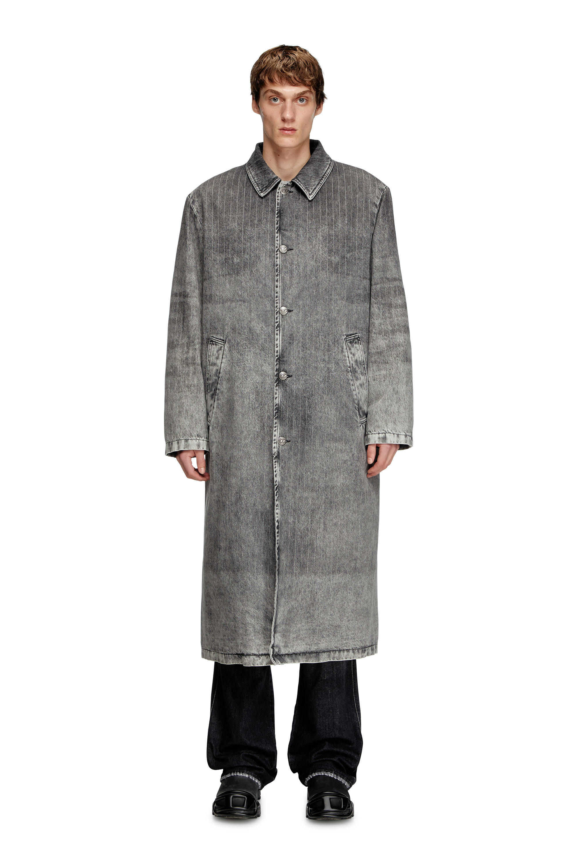 Diesel - D-JACK-S1, Male's Coat in tailoring pinstripe denim in Dark Grey - 2