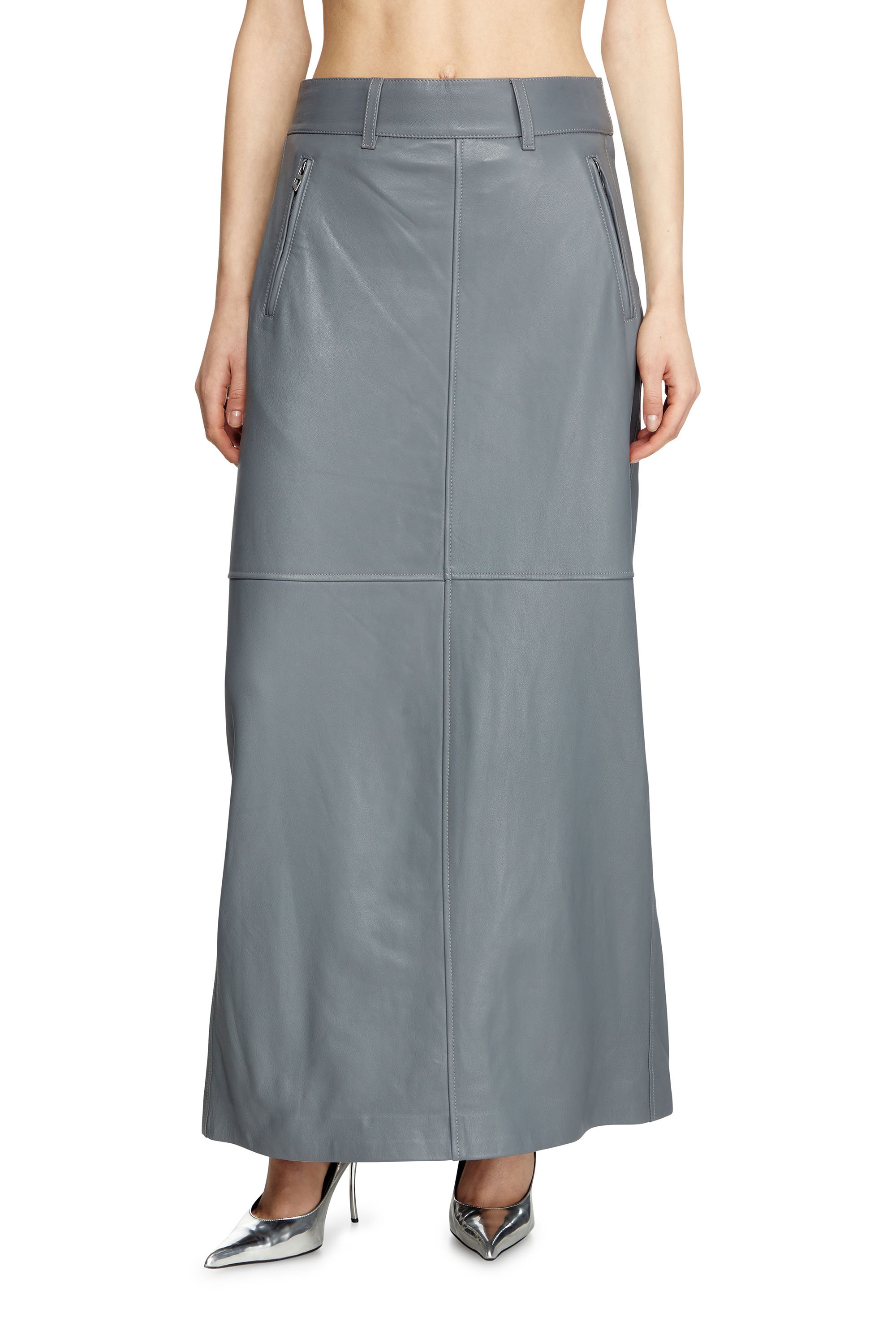 Diesel - L-UCY, Female's Long leather skirt in Grey - 1