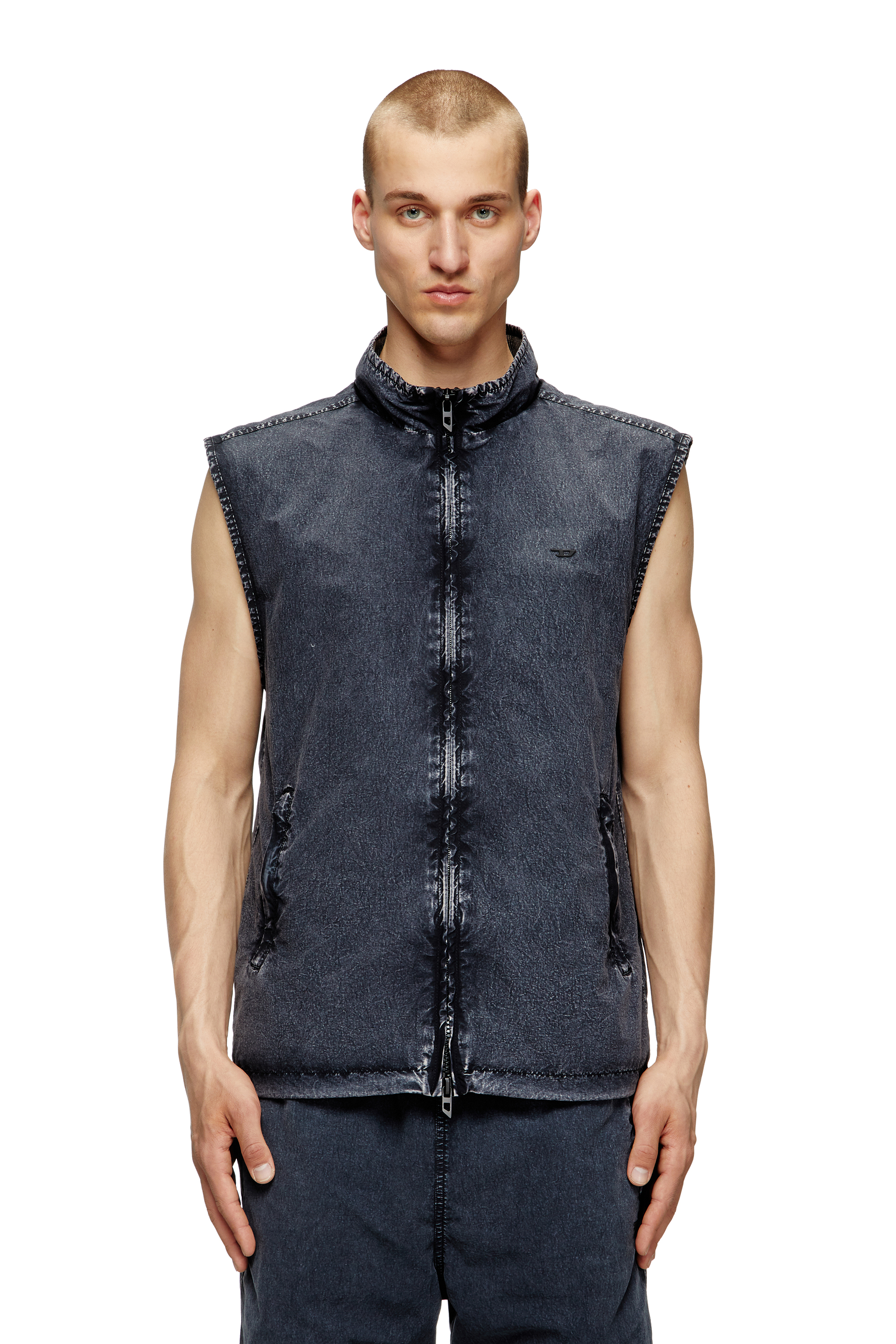 Diesel - J-ERB, Male's Vest in recycled nylon taslan in Dark Blue - 1