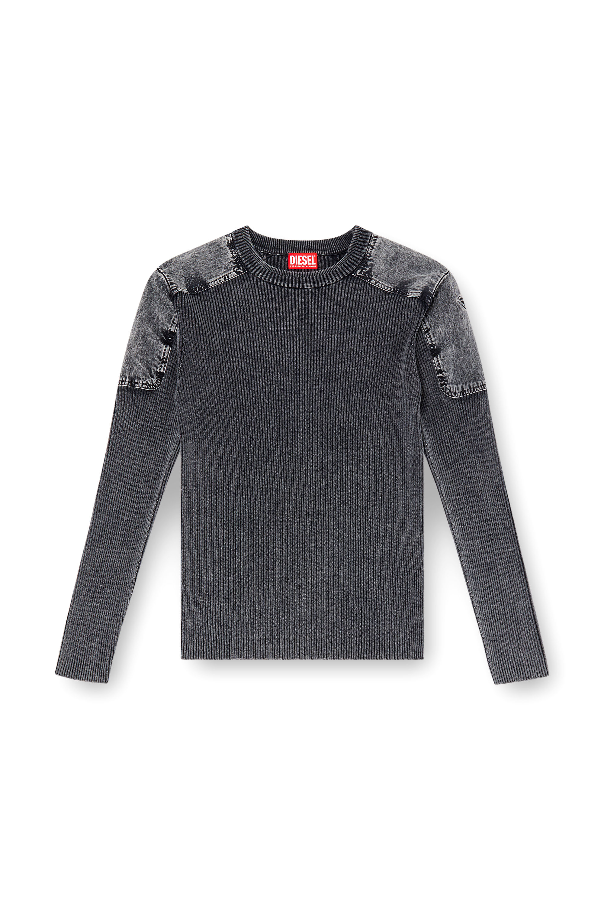 Diesel - K-MARTIN, Male's Jumper with contrast shoulder panels in Dark Grey - 5