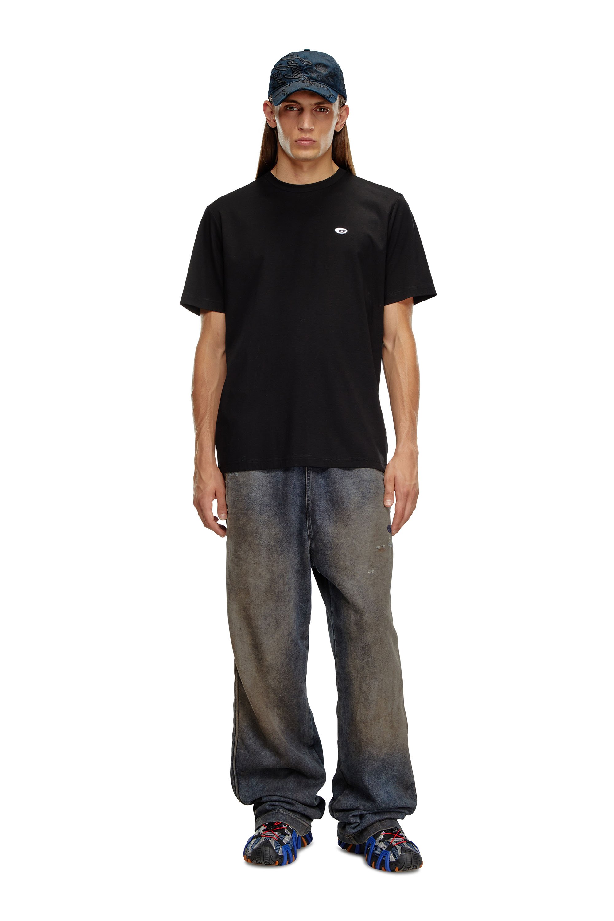 Diesel - T-JUST-DOVAL-PJ, Homme T-shirt avec empiècement oval D in Noir - Image 3