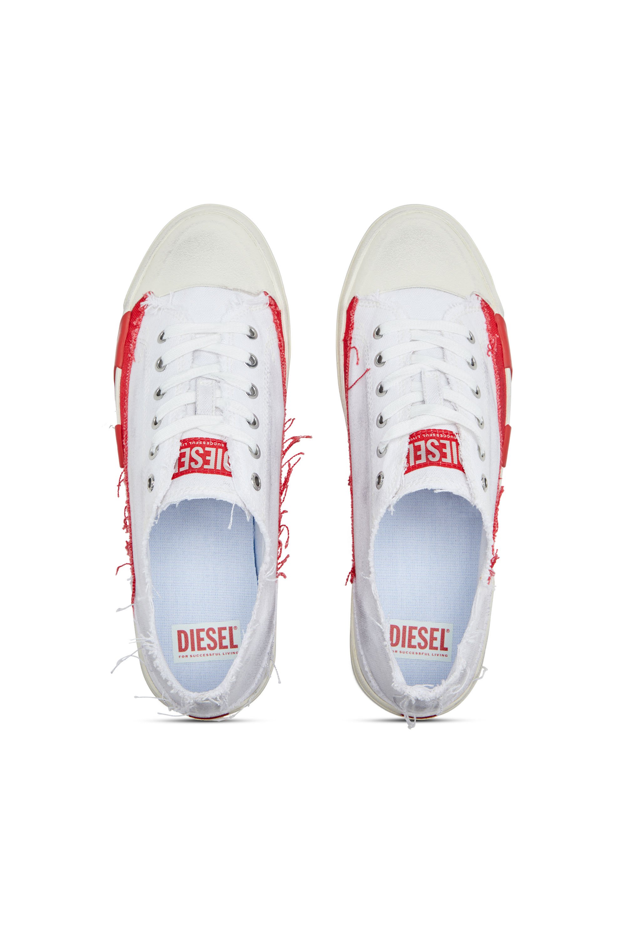 Diesel - S-D-VERSE LOW, Male's Dirty-effect canvas sneakers in White/Red - 5