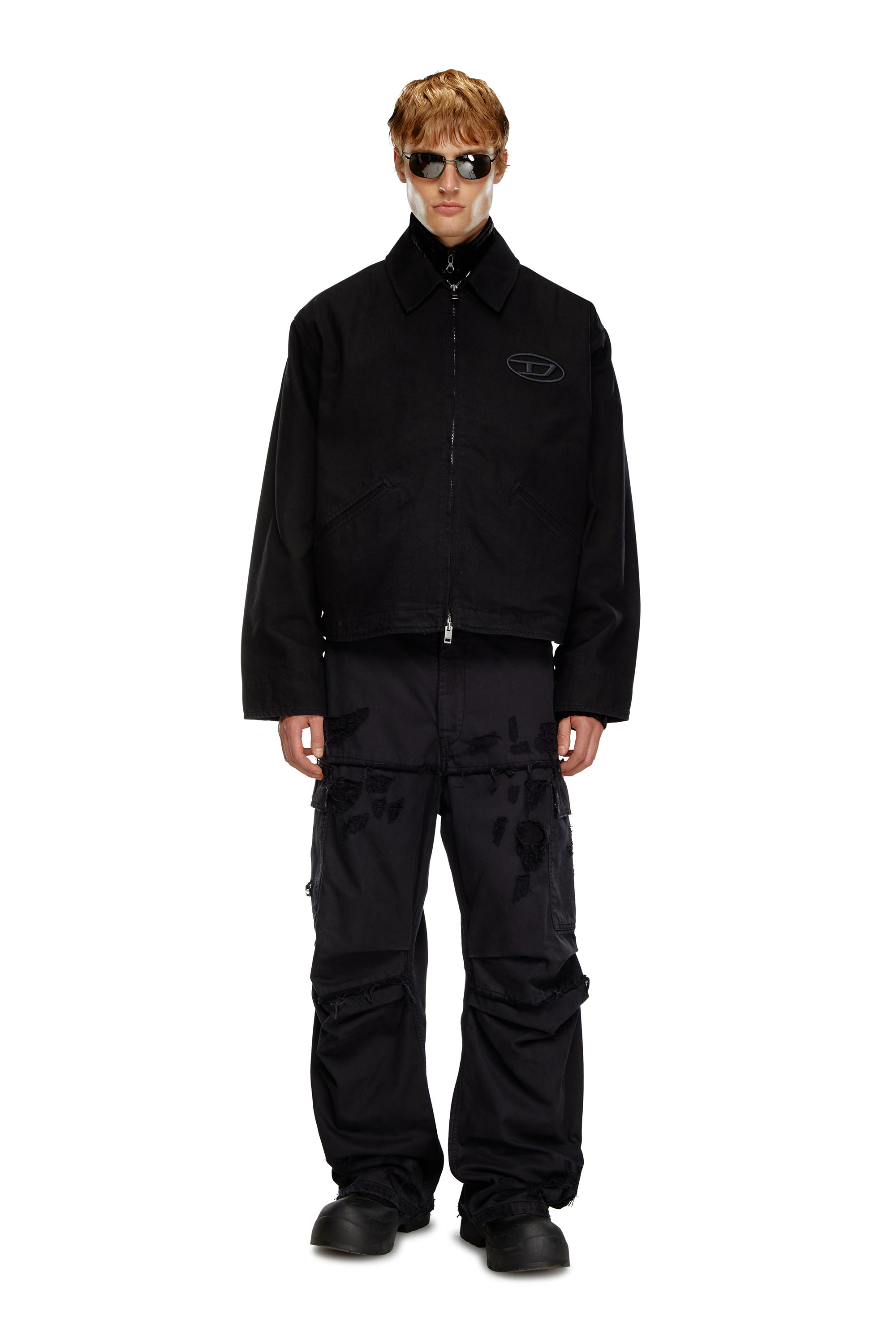 Diesel - J-TAYLOR-BLEACH, Male's Denim blouson jacket with bleached logo in Black - 2