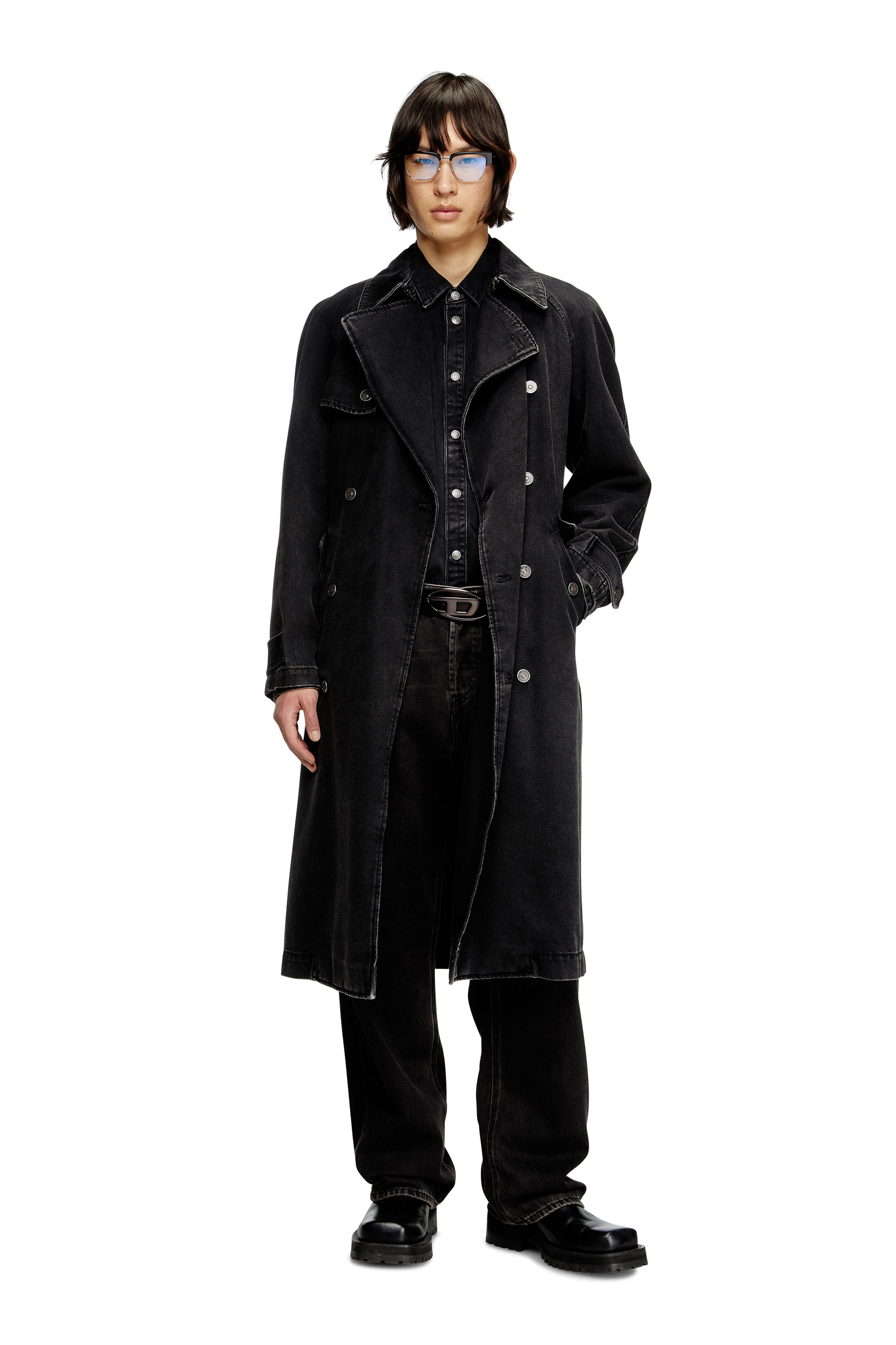 Diesel - D-DELIRIOUS-D, Trench-coat en denim délavé Homme in Noir - 1