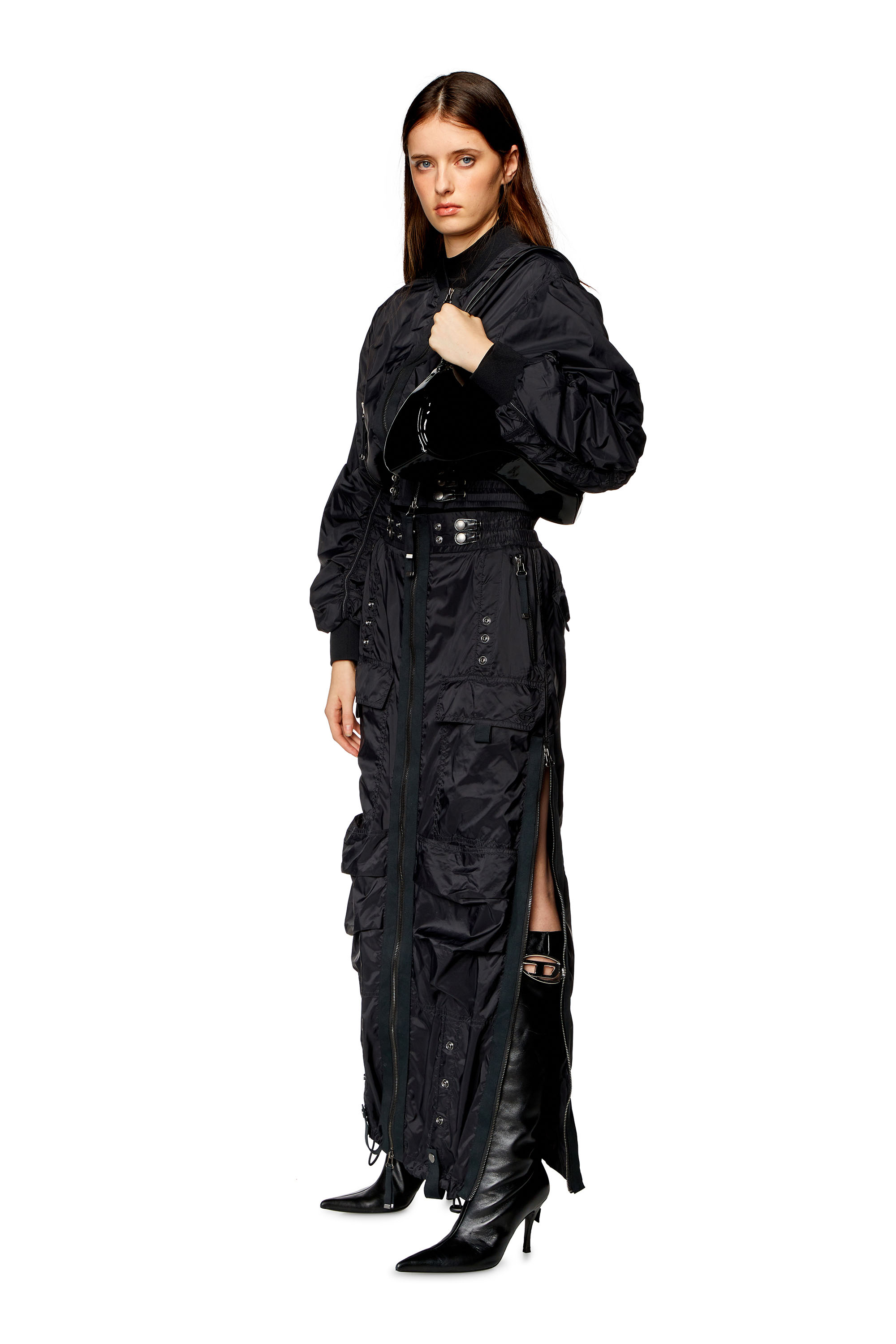 Diesel - O-CREP, Female's Long skirt with cargo pockets in Black - 2