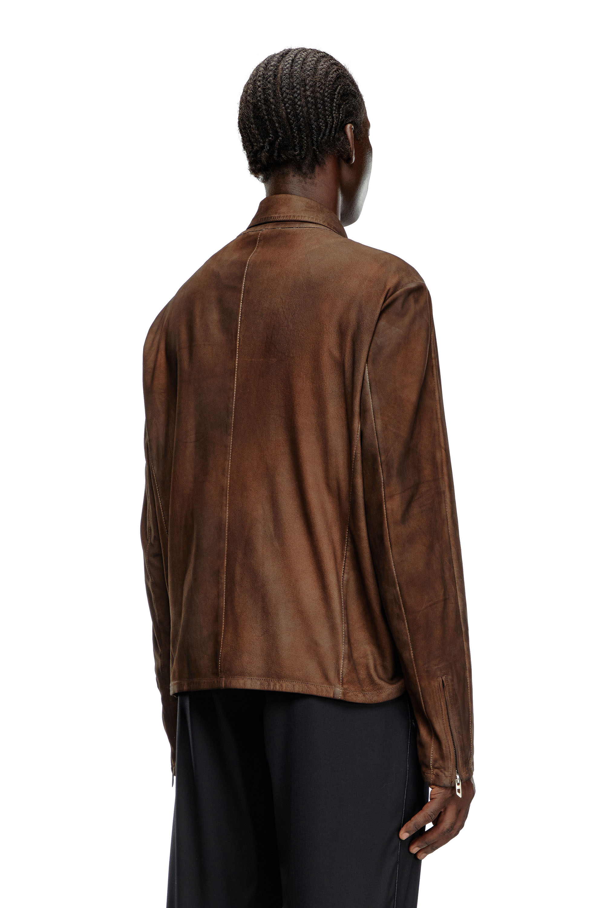 Diesel - L-CROMBE, Male's Blouson jacket in treated leather in Brown - 3