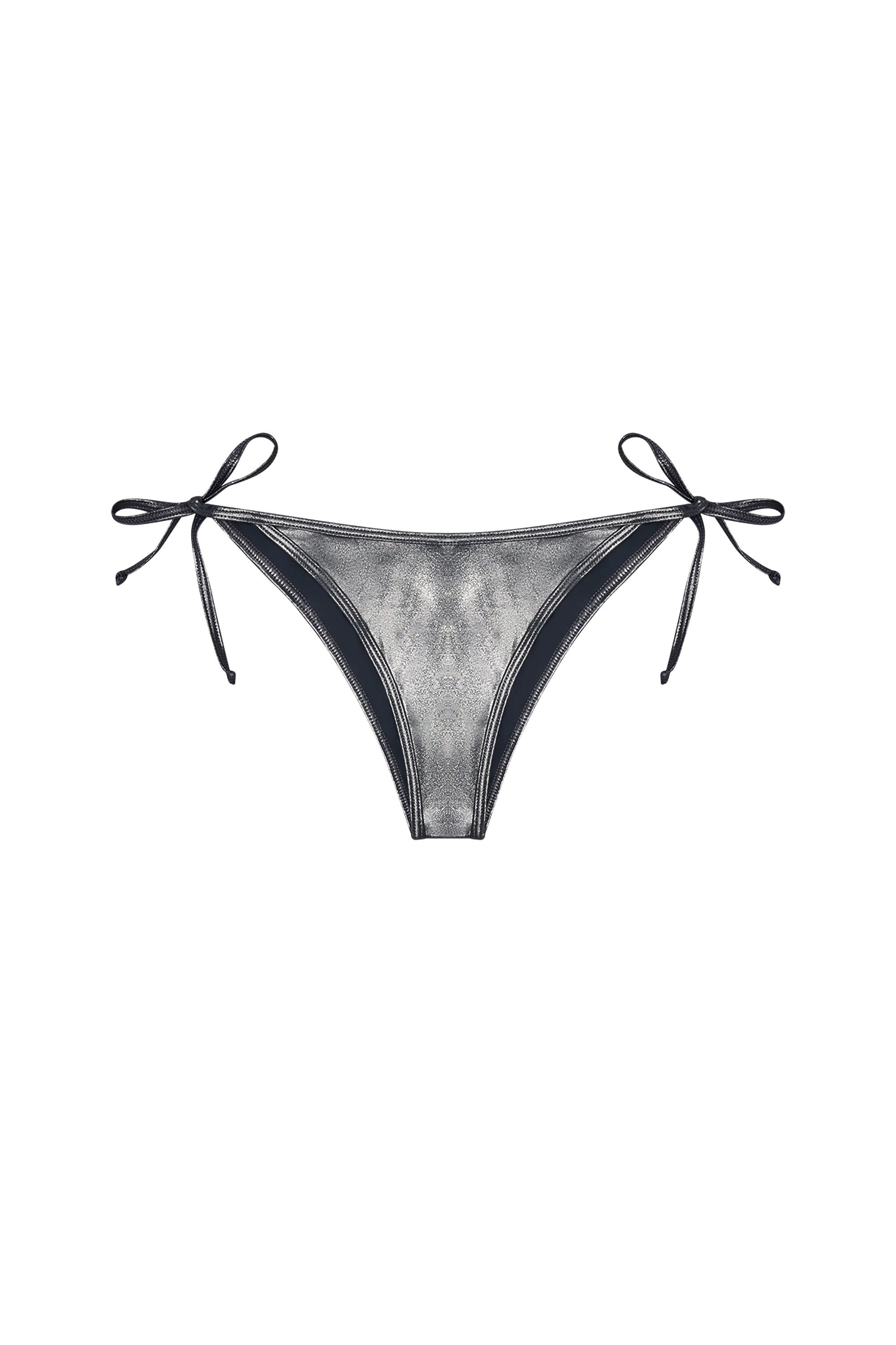 Diesel - BRAZILIAN-D-CORE, Bas de bikini métallisé avec logo Femme in Gris - 4