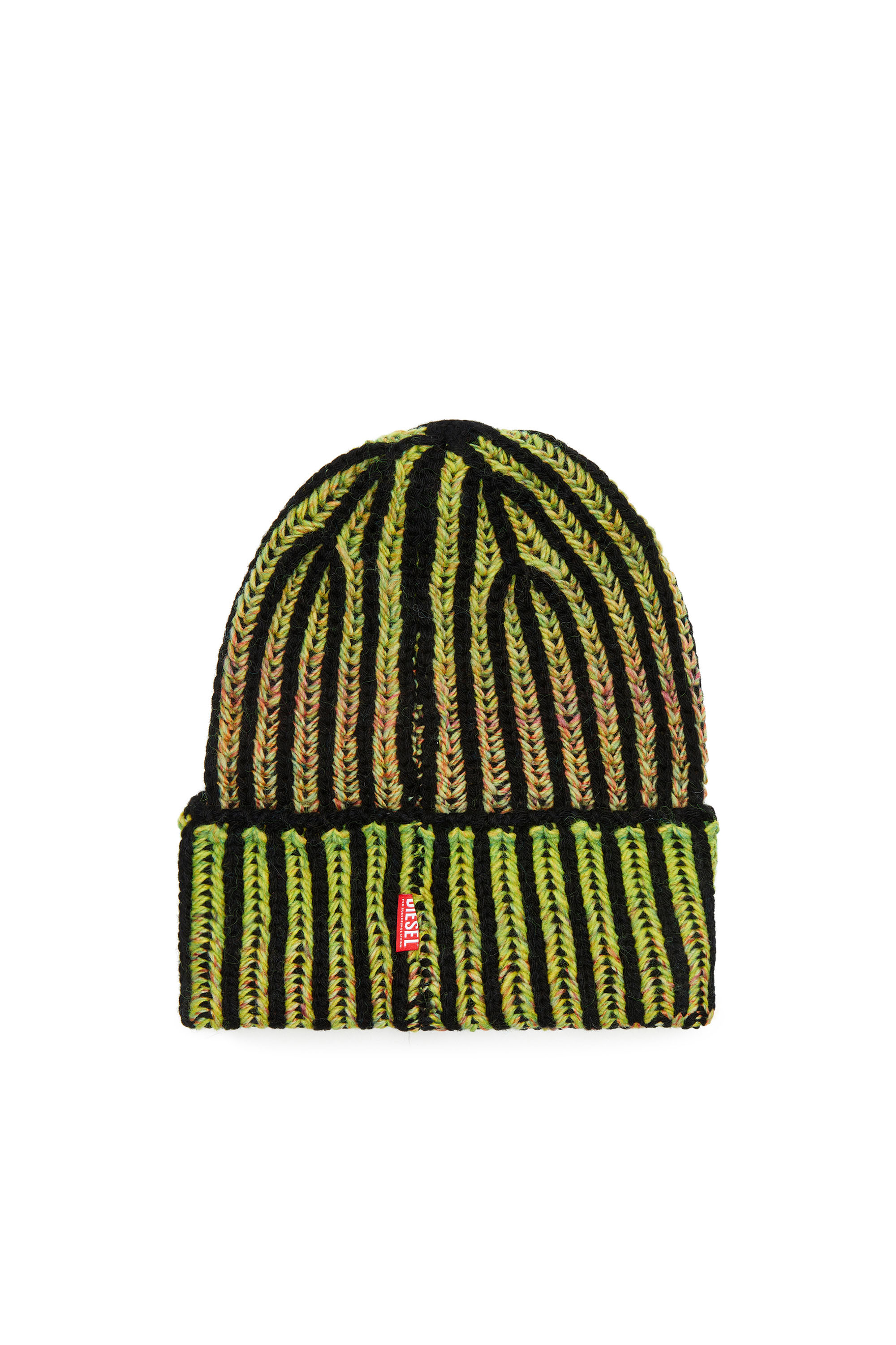 Diesel - K-BIRBY, Unisex's Ribbed beanie with dégradé neon stripes in Green/Black - 3