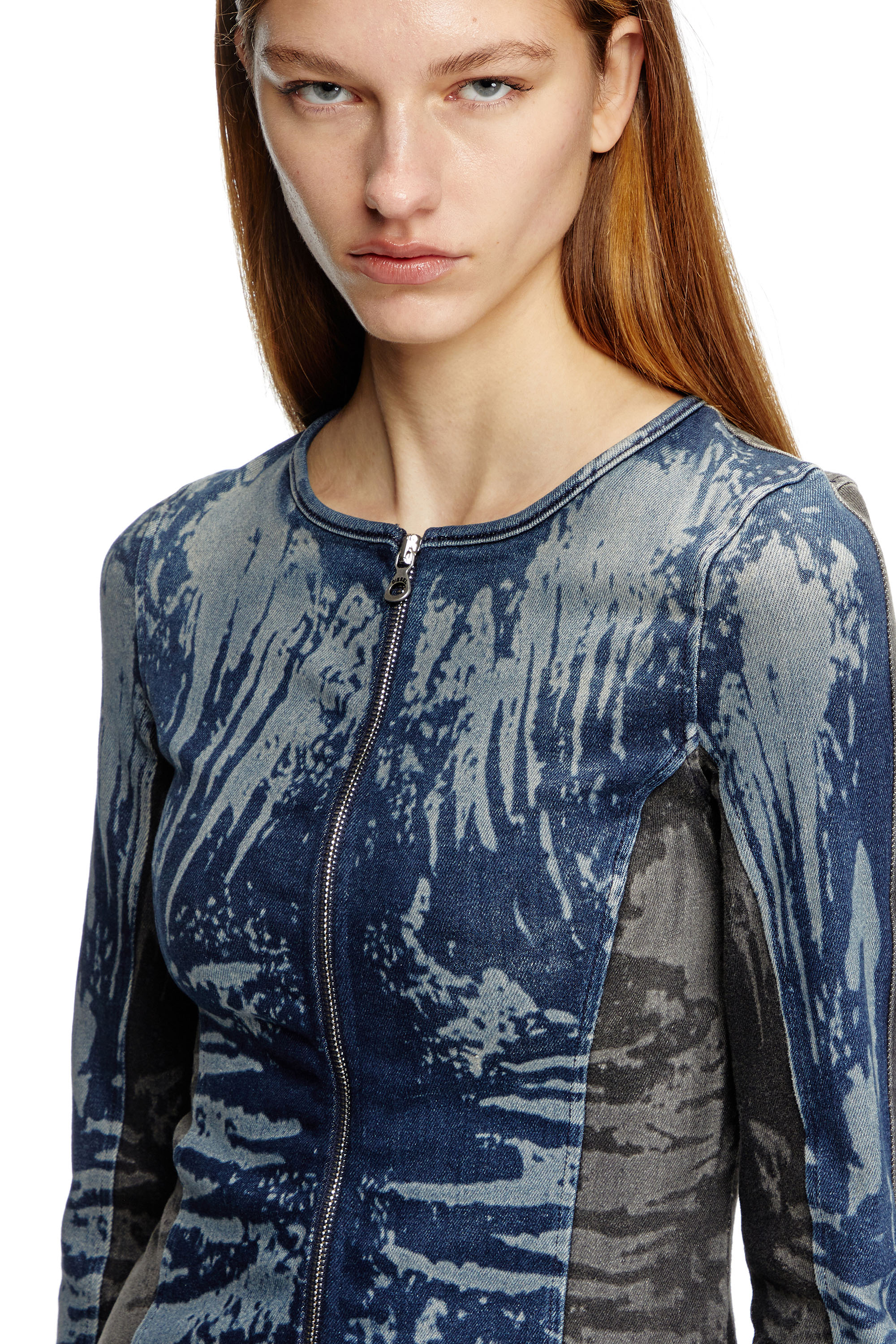 Diesel - DE-GARY-S, Female's Zipped top in bicolour denim in Dark Blue - 4