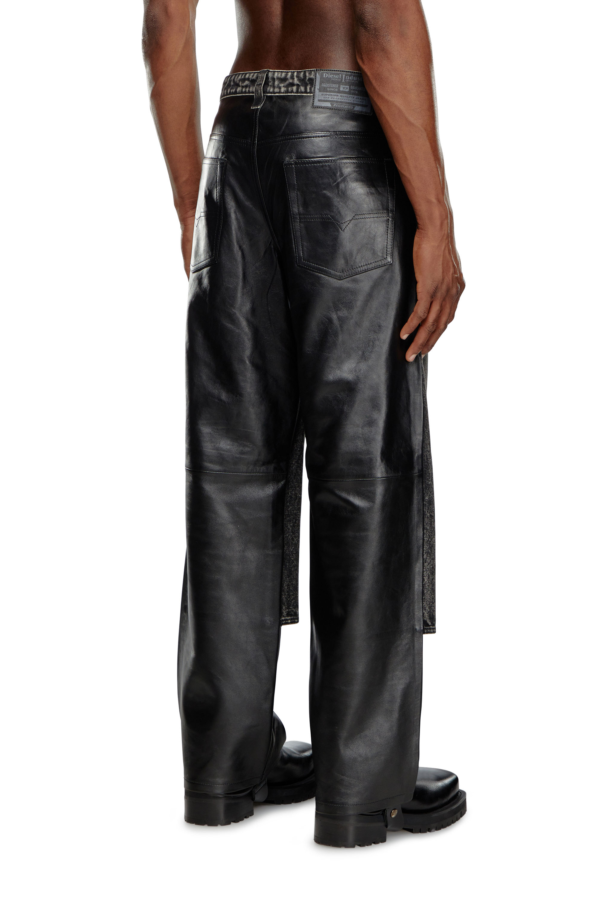 Diesel - P-BRETCH, Male's Leather and denim pants in Black - 3