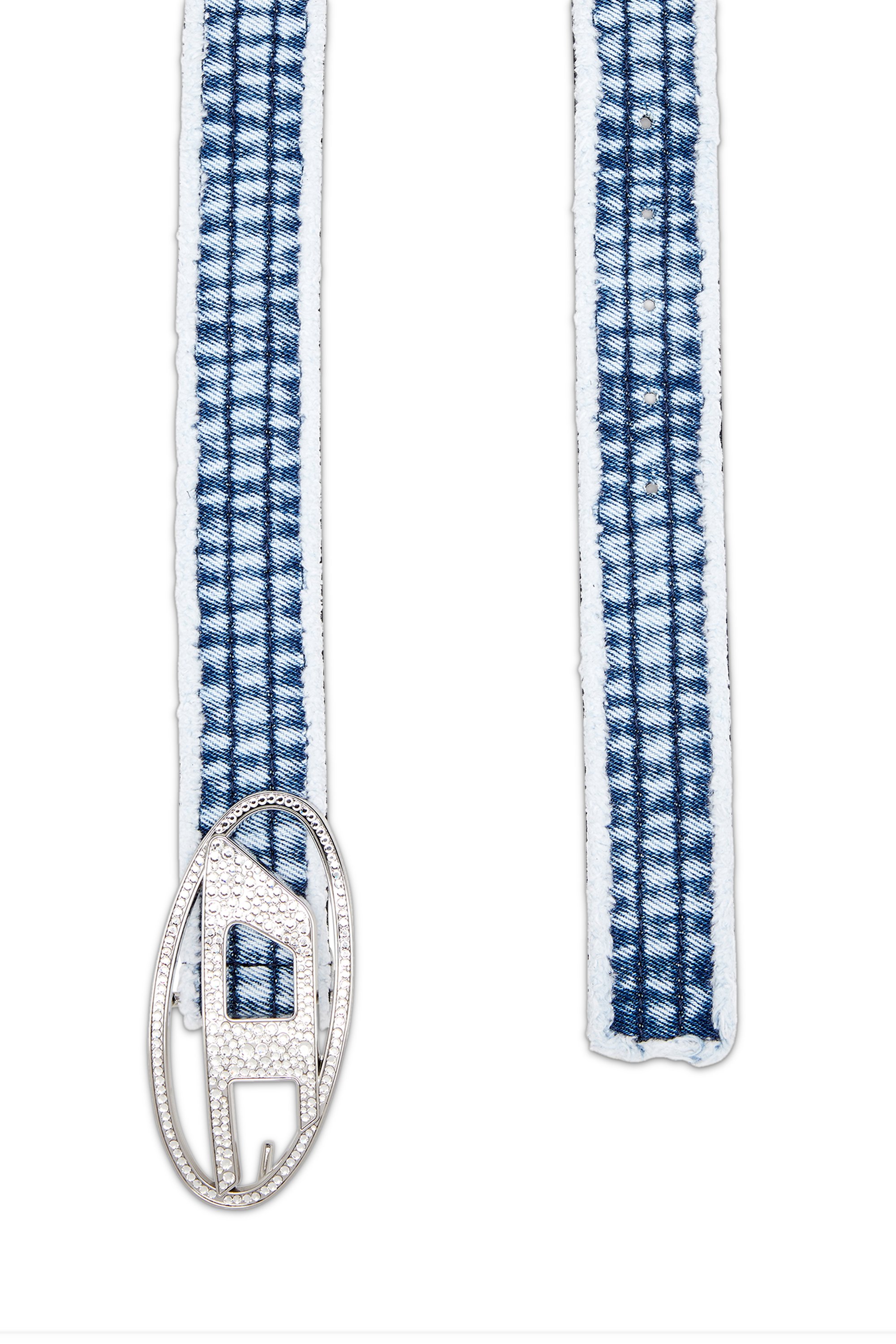 Diesel - B-1DR STRASS, Female's Denim and leather belt with crystal buckle in Blue - 2