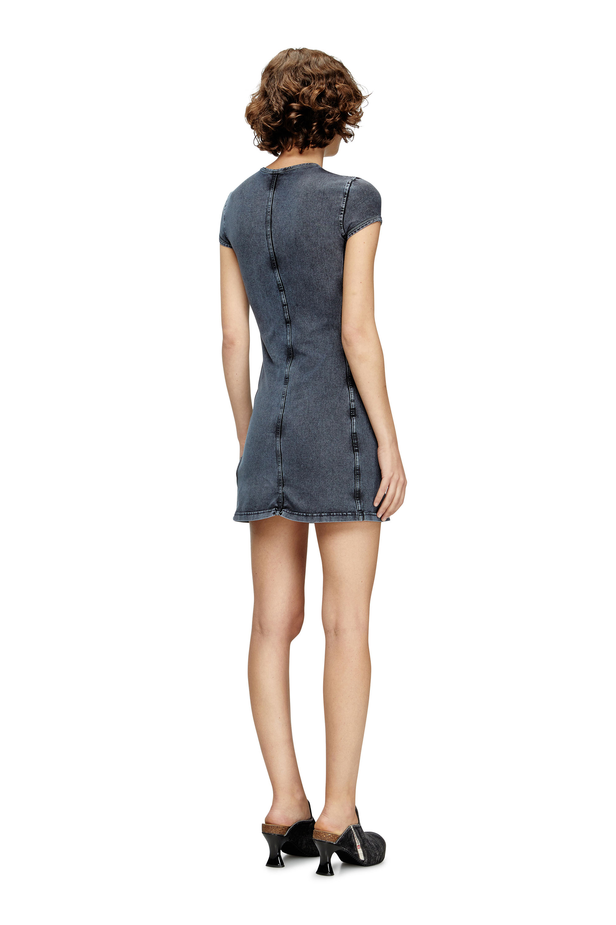 Diesel - D-CUPSLEEVES, Female's Mini dress in denim-look jersey in Dark Blue - 4
