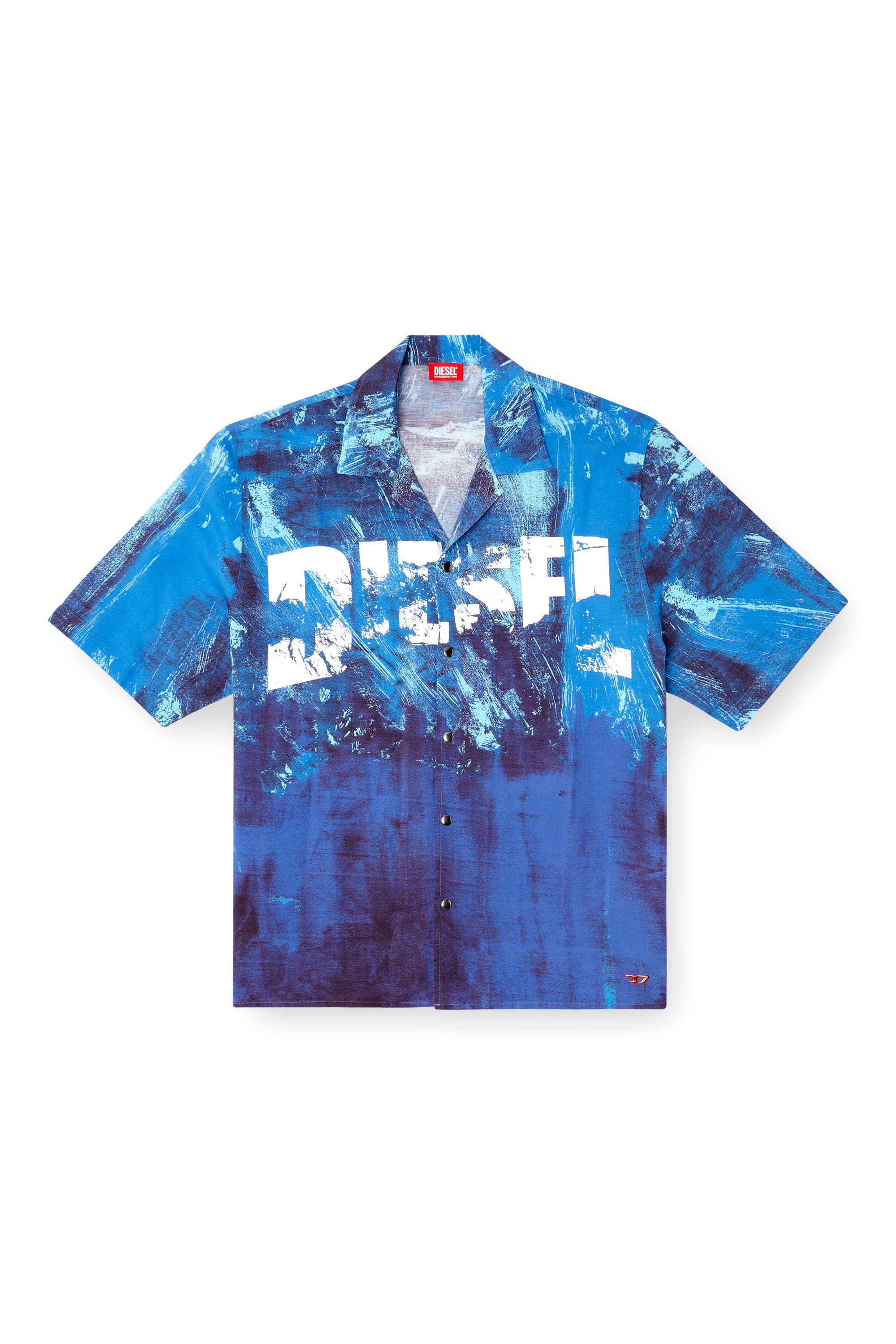 Diesel - CHARLES-D-POP, Male's Printed beach shirt in linen blend in Blue - 4