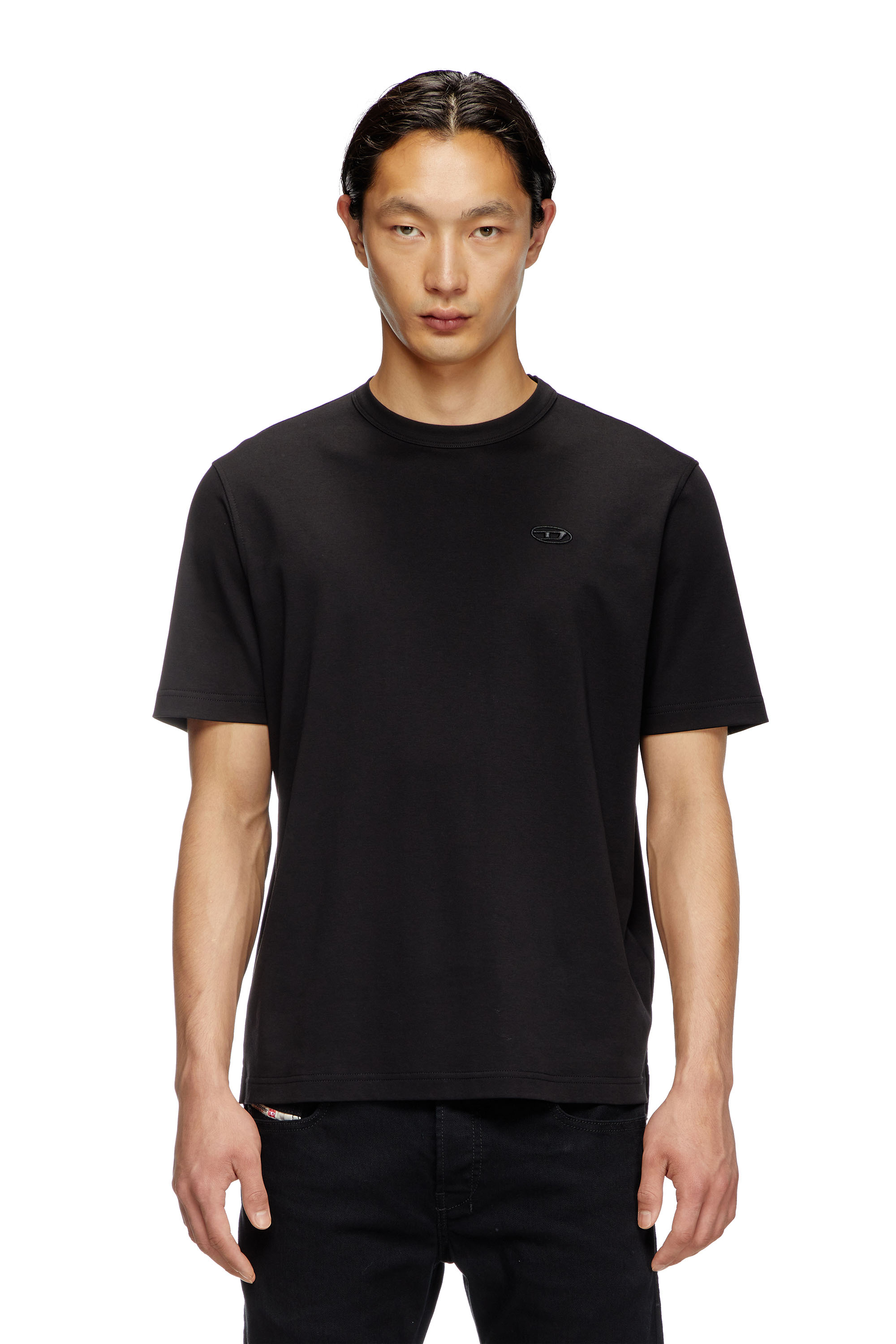 Diesel - T-ADJUST-SLITS-R17, Male's T-shirt with tonal logo embroidery in Black - 1