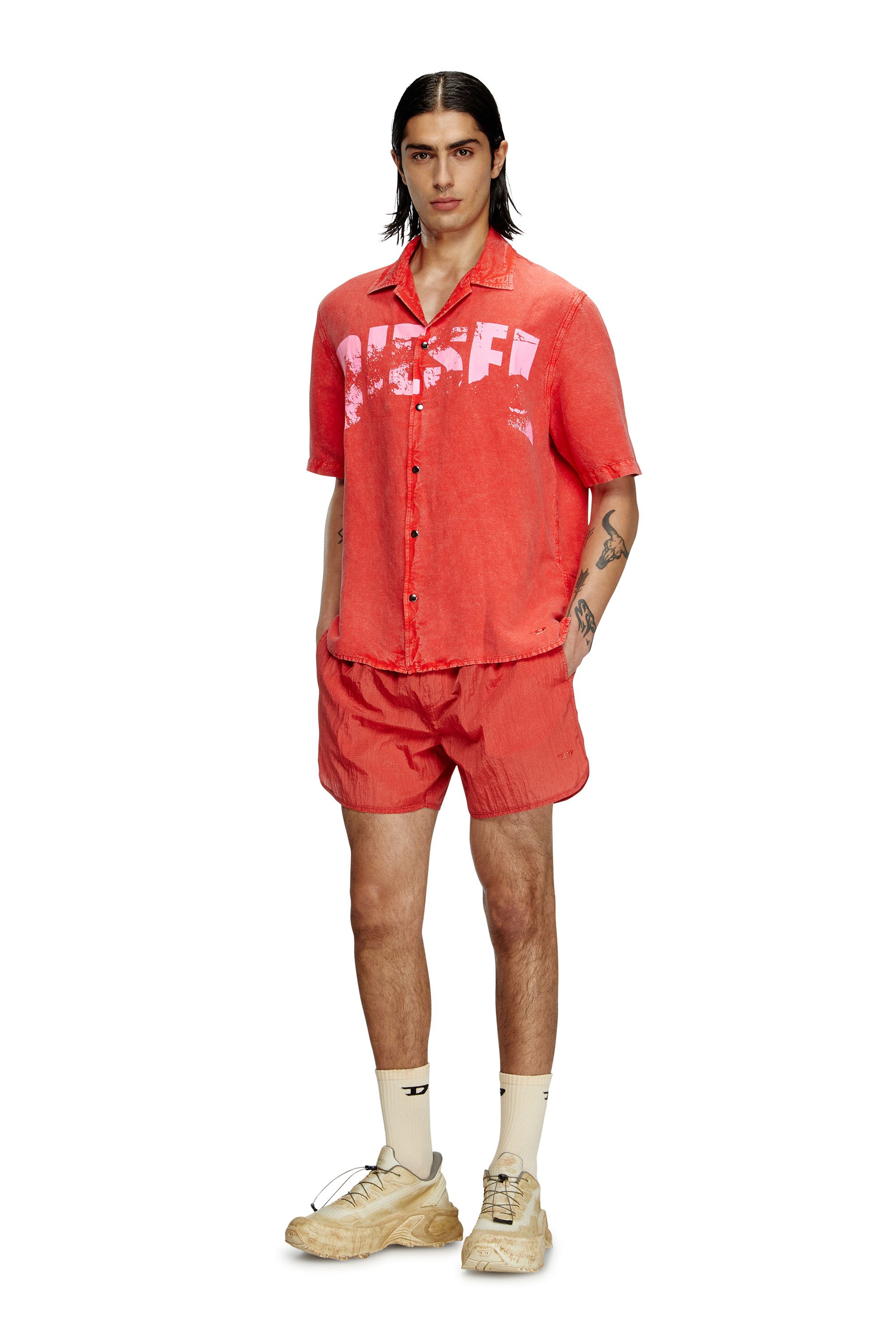 Diesel - CHARLES-D-POP, Chemise de plage en lin mélangé Homme in Rouge - 2