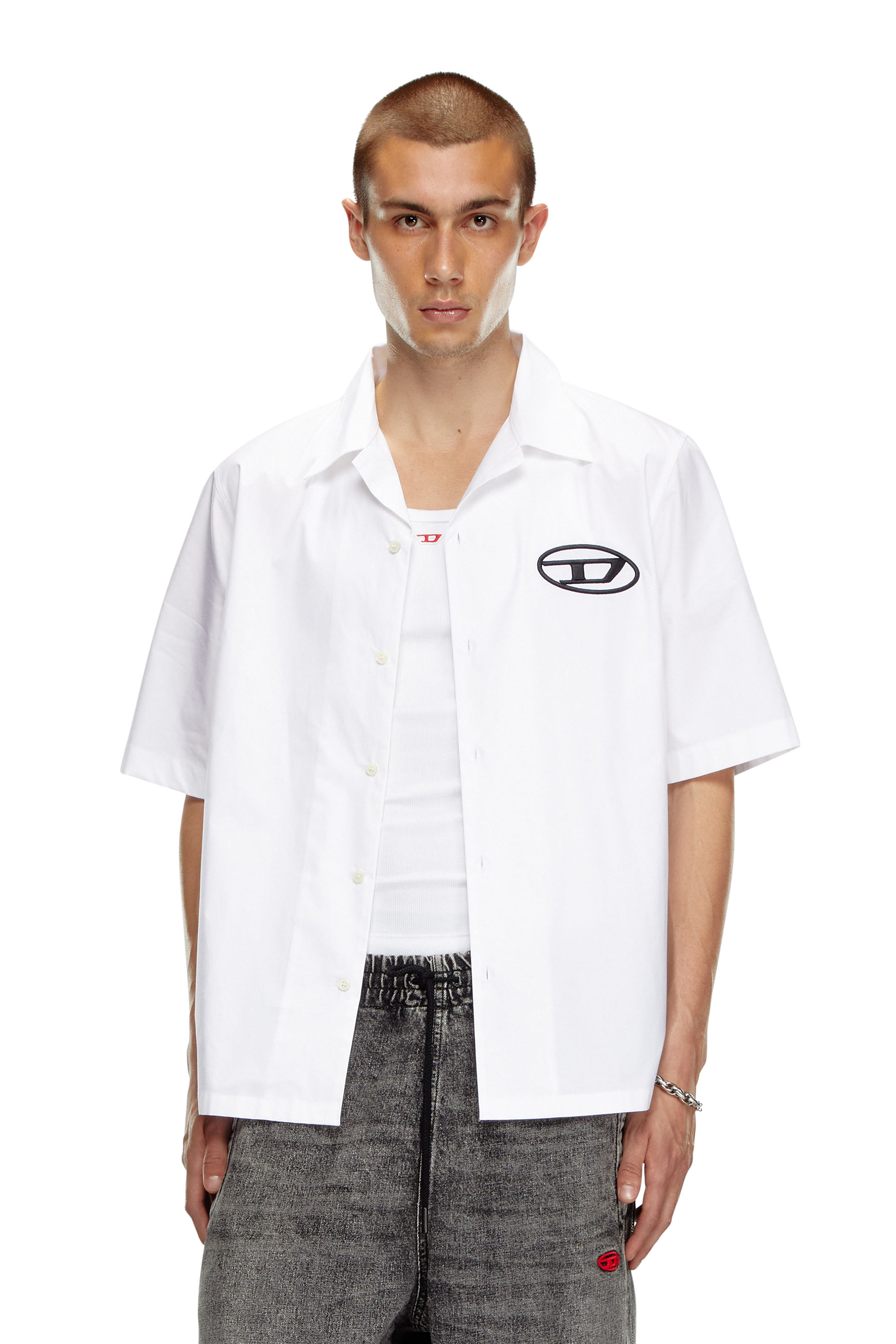 Diesel - S-MAC-C, Chemise bowling avec logo brodé Homme in Blanc - 1