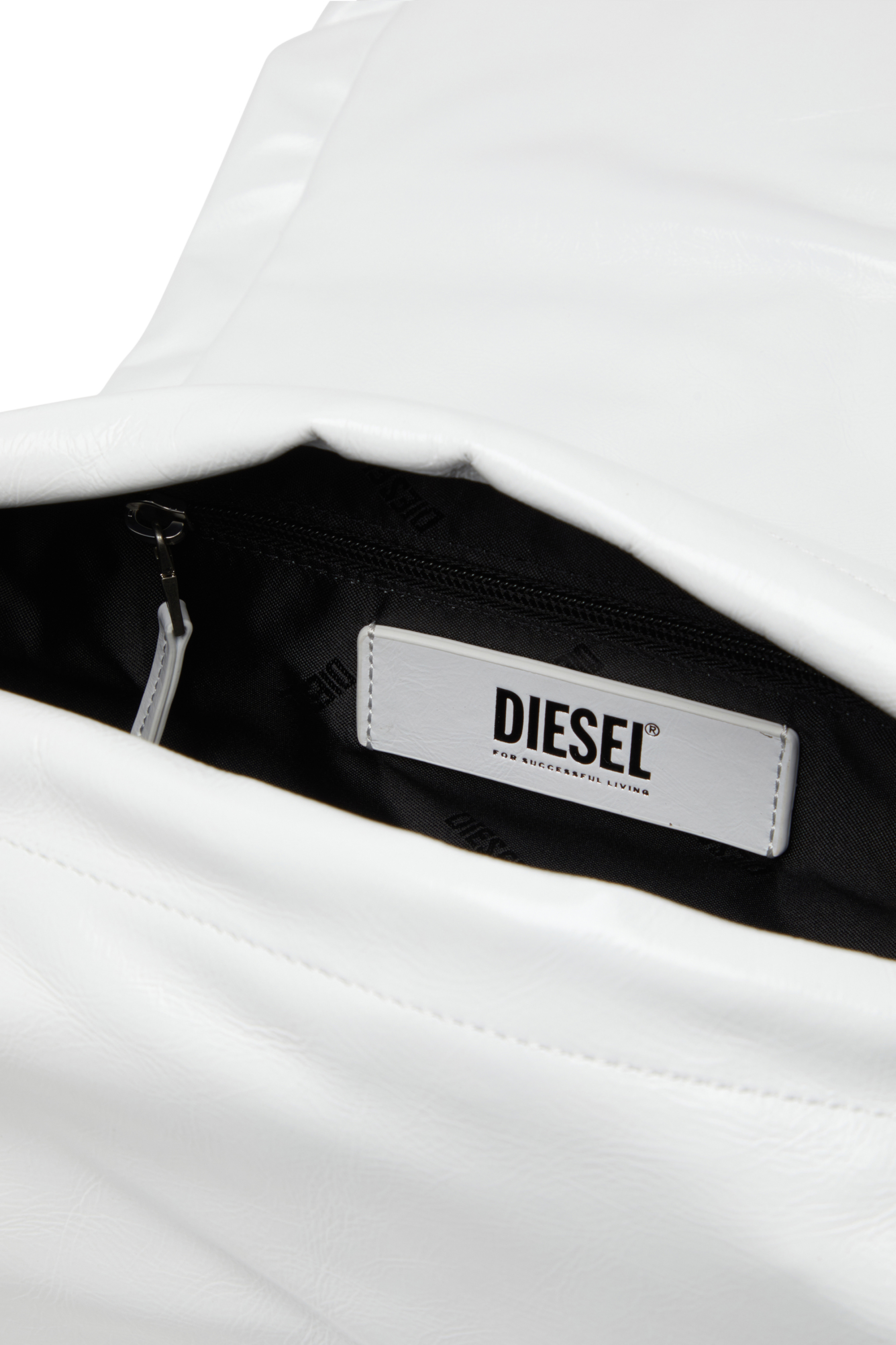 Diesel - SCRUNCH-D SHOULDER M, Female's Scrunch-D M-Shoulder bag in shiny leather in White - 4