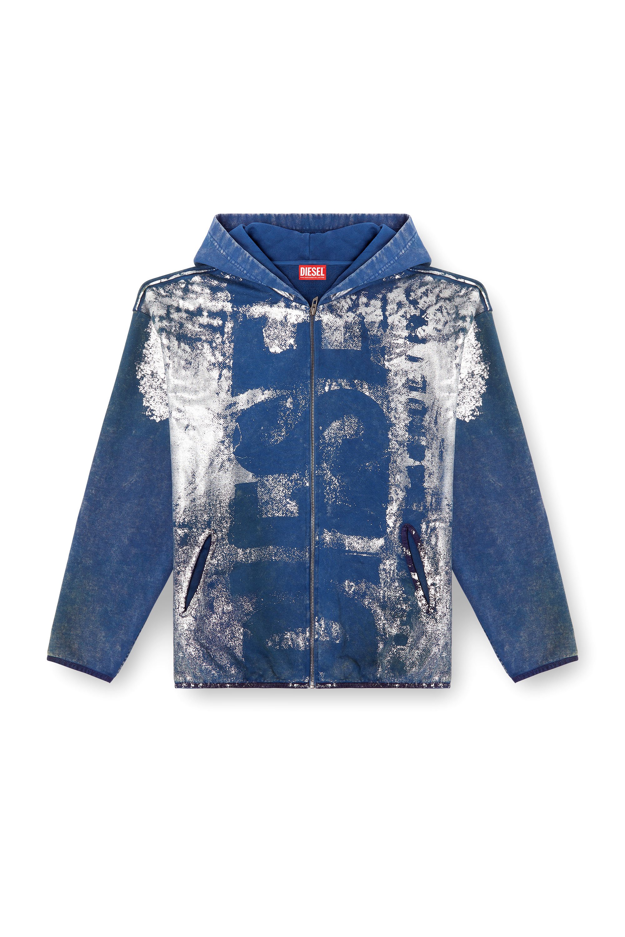 Diesel - S-LOXTY-ZIP, Sweat-shirt à capuche zippé effet vieilli Homme in Bleu - 5