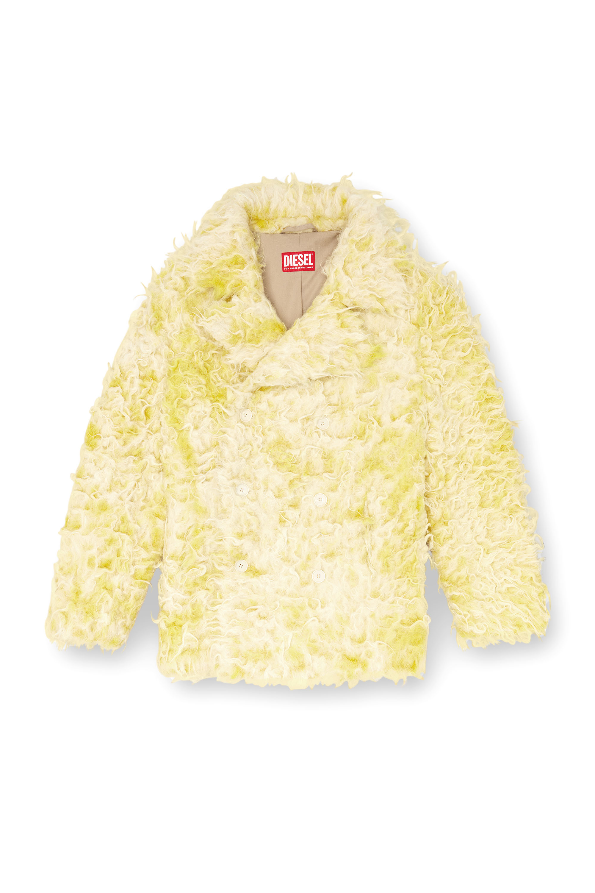 Diesel - W-MIN-SHORT, Male's Double-breasted coat in shaggy alpaca blend in Yellow - 6