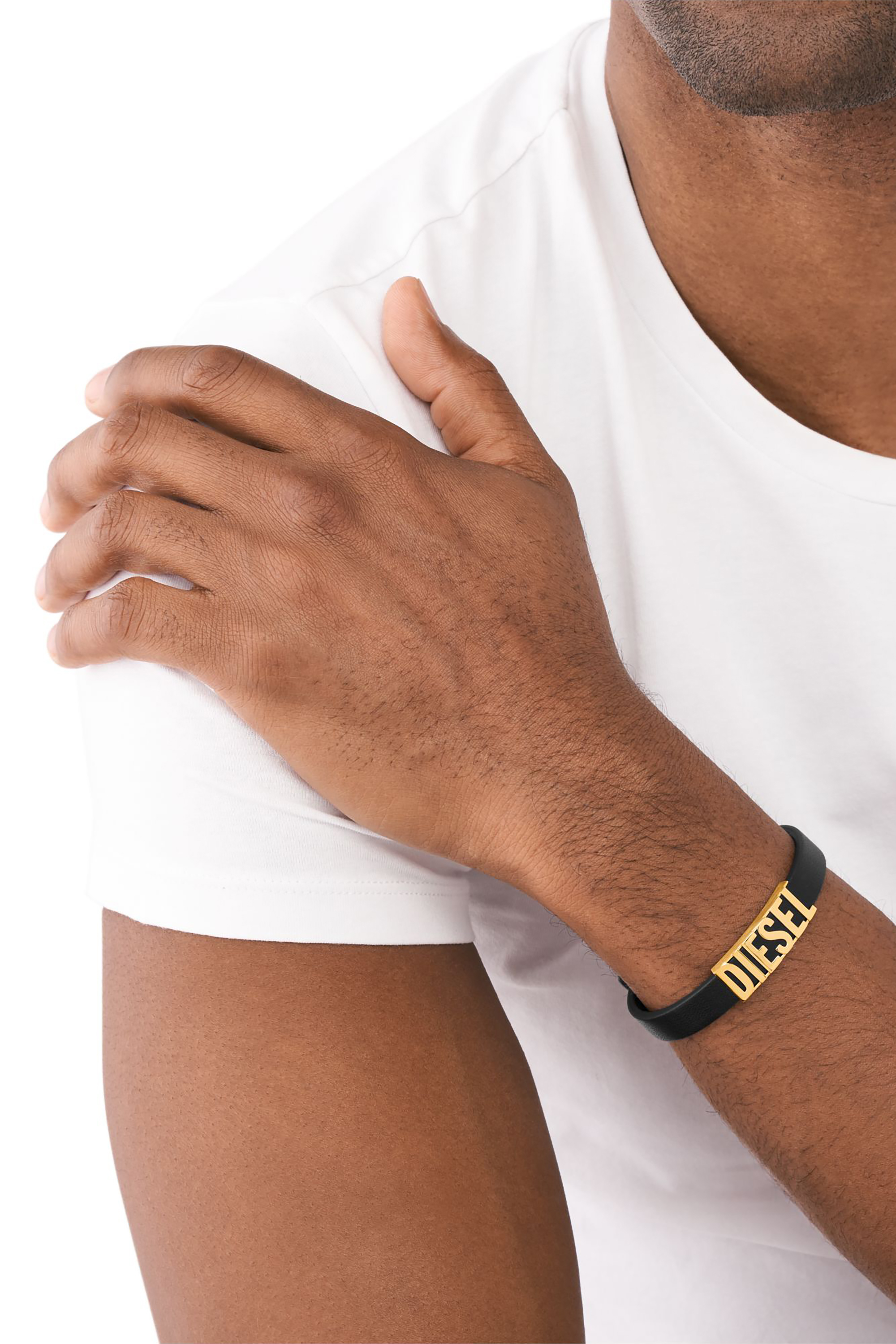 Diesel - DX1440, Unisex's Font Black Leather Stack Bracelet in Black - 3