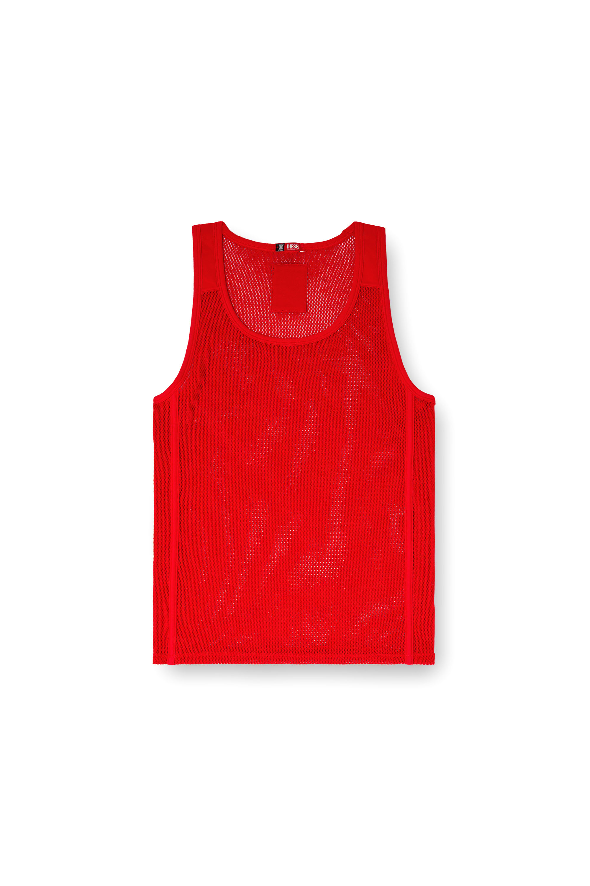 Diesel - STRING-AND-LACE-SLEEP-TANK, Male's Fishnet tank top with jersey panels in Red - 4