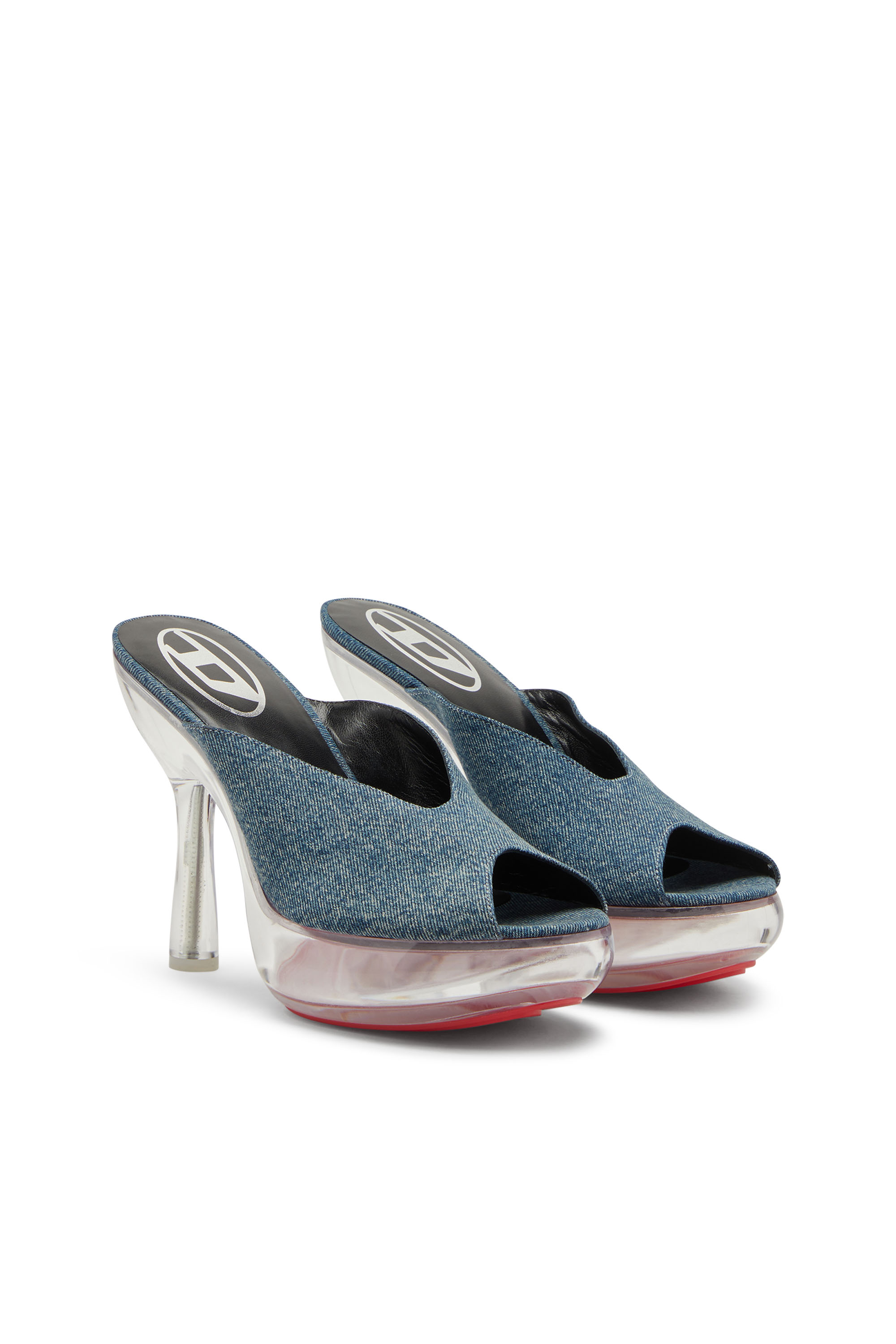 Diesel - D-LAKE PLATFORM SDL, D-Lake-Mules à plateforme en denim et plexiglas Femme in Bleu - 2