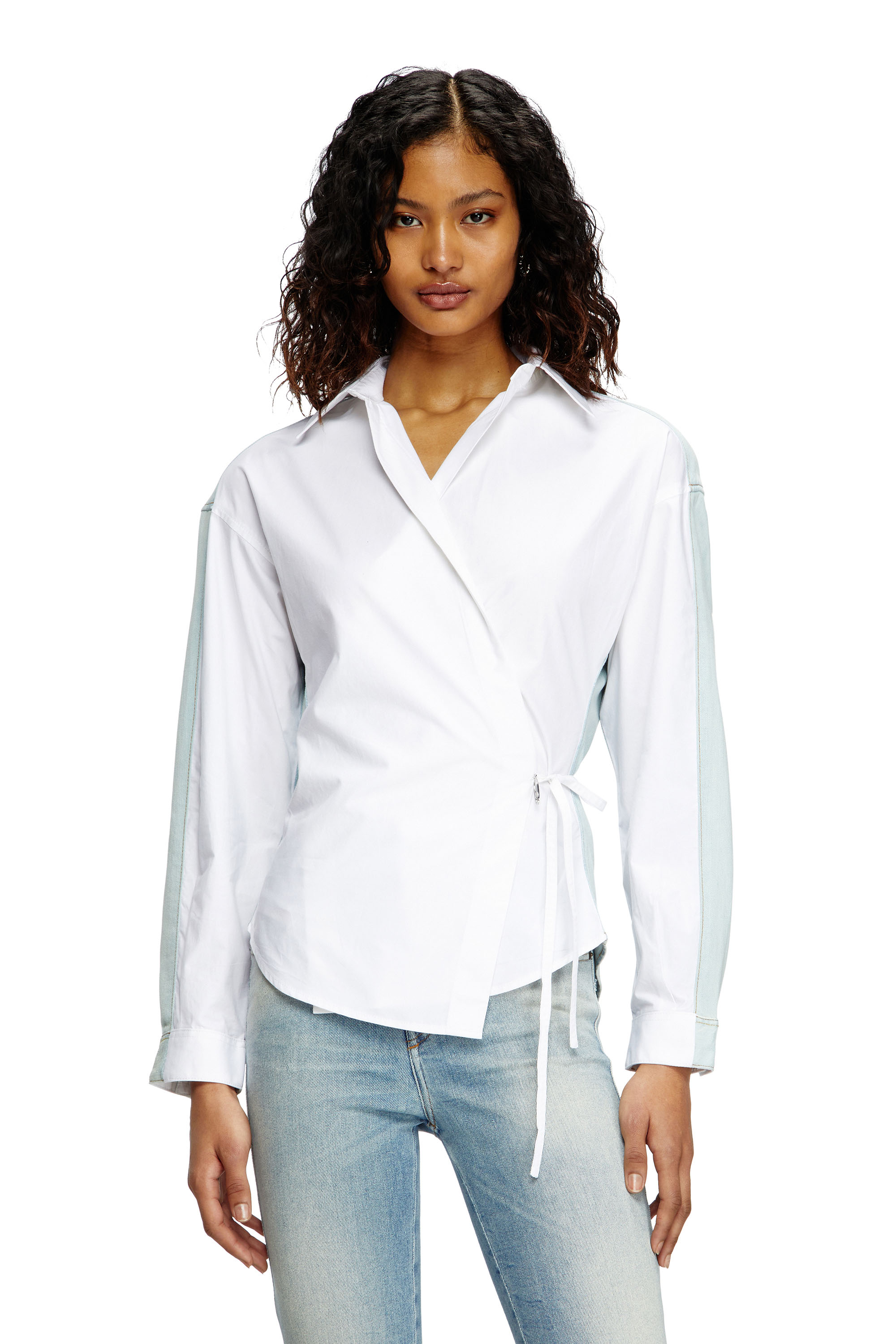 Diesel - C-DELPHI-DEN, Female's Wrap shirt in poplin and denim in null - 1