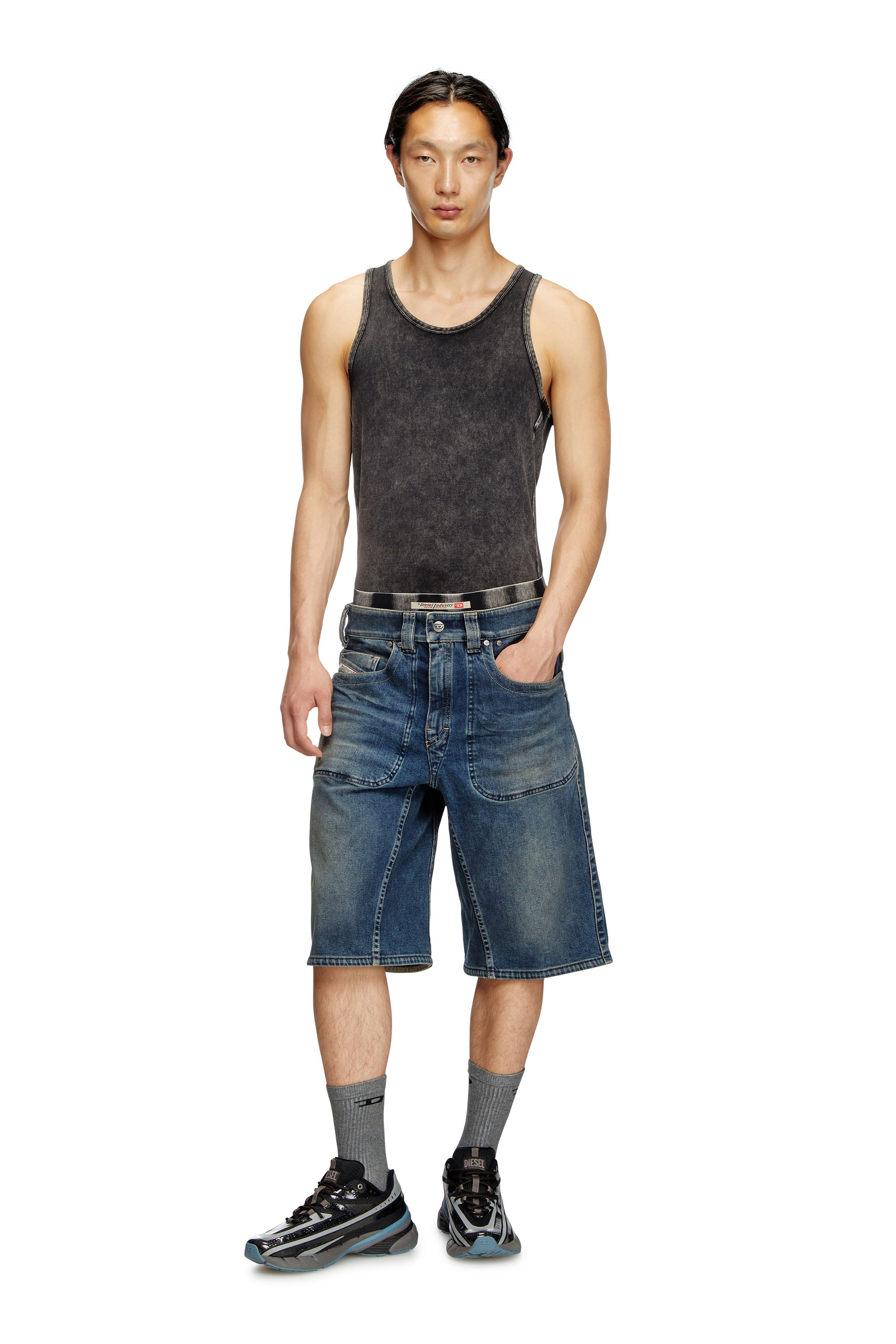 Diesel - D-MACRO-RE SHORT, Male's Bermuda shorts in Rehab denim in Dark Blue - 1