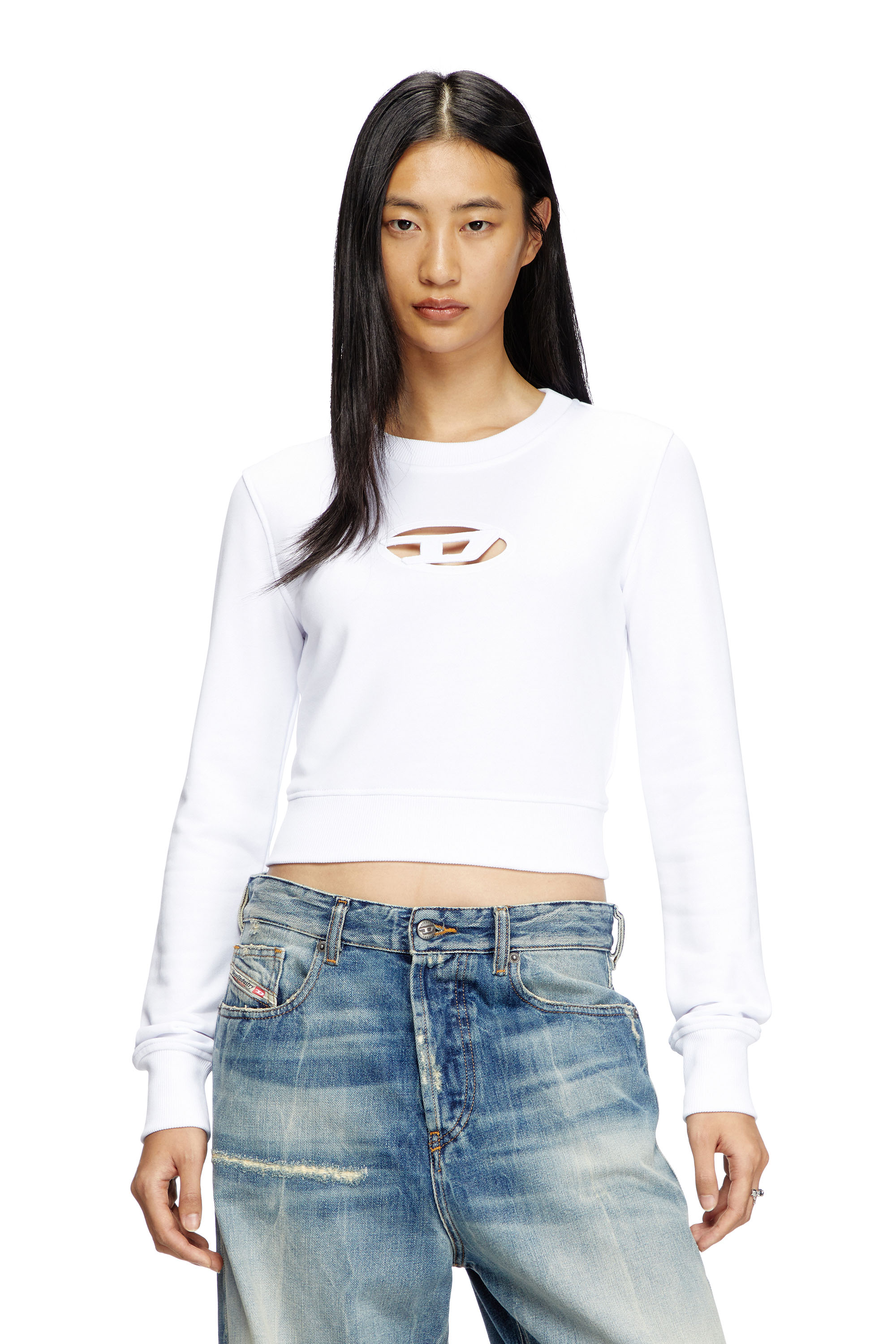 Diesel - F-SLIMMY-OD, Female's Cropped sweatshirt with cut-out logo in White - 1