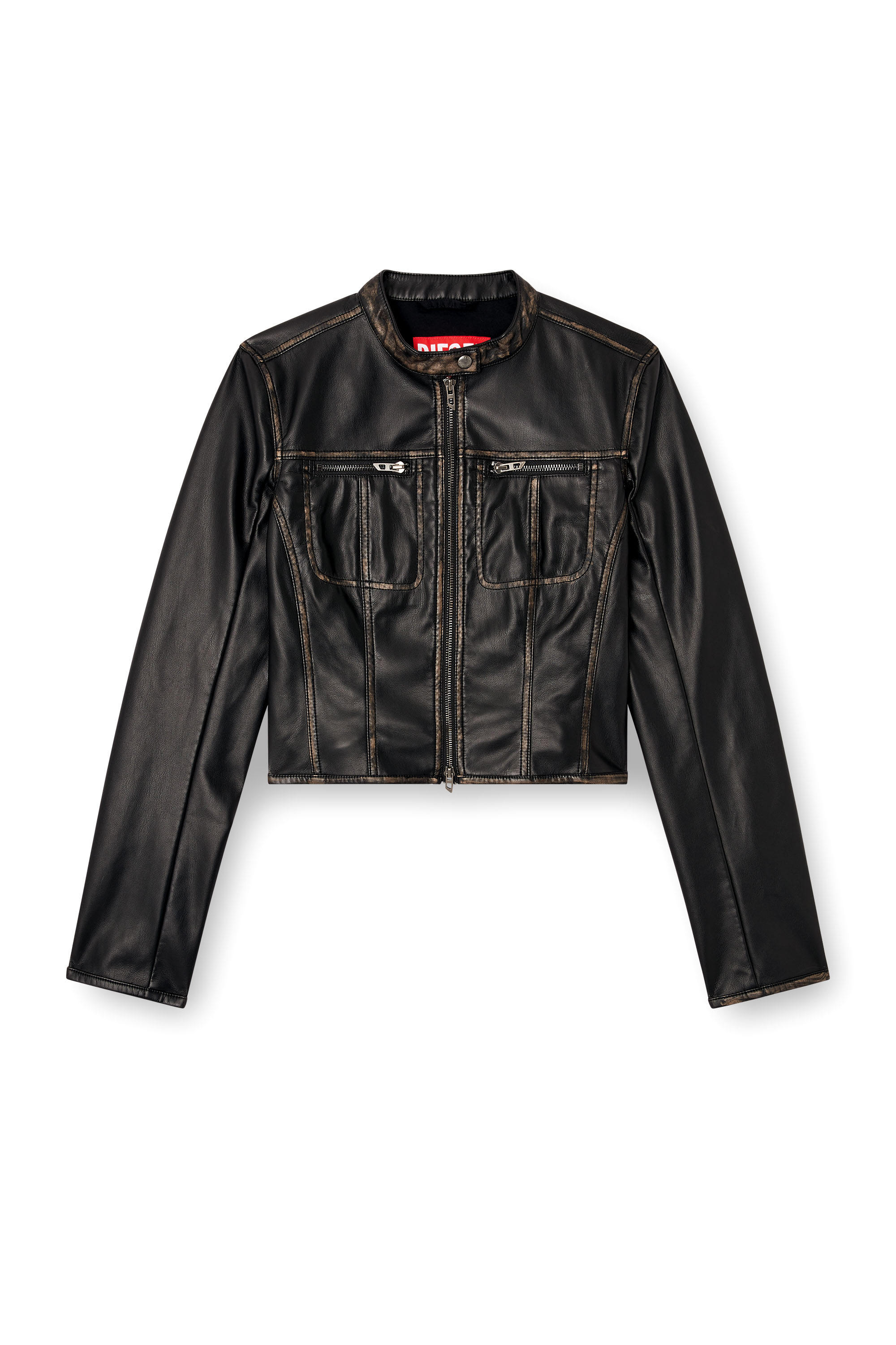 Diesel - G-LOBE, Female's Cropped distressed biker jacket in Black - 5