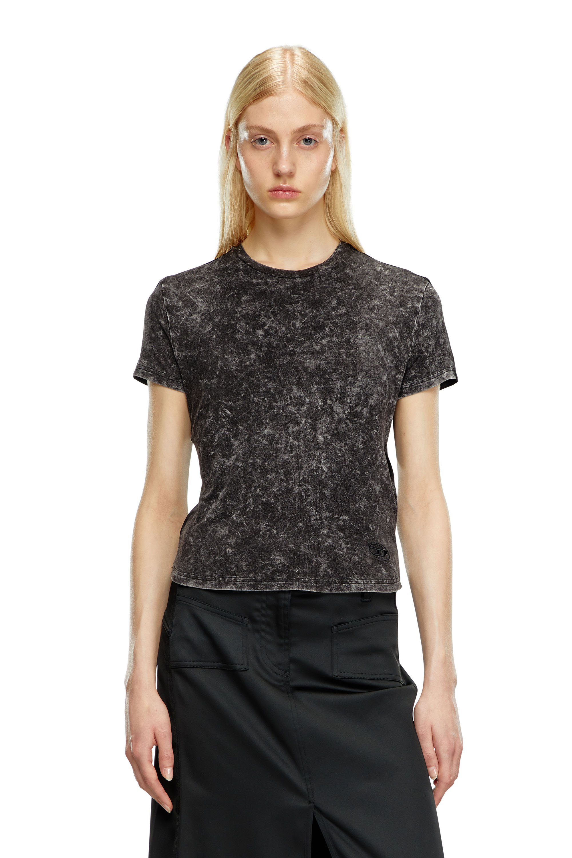 Diesel - T-MEZZO, T-shirt hybride en jersey et satin Femme in Noir - 4