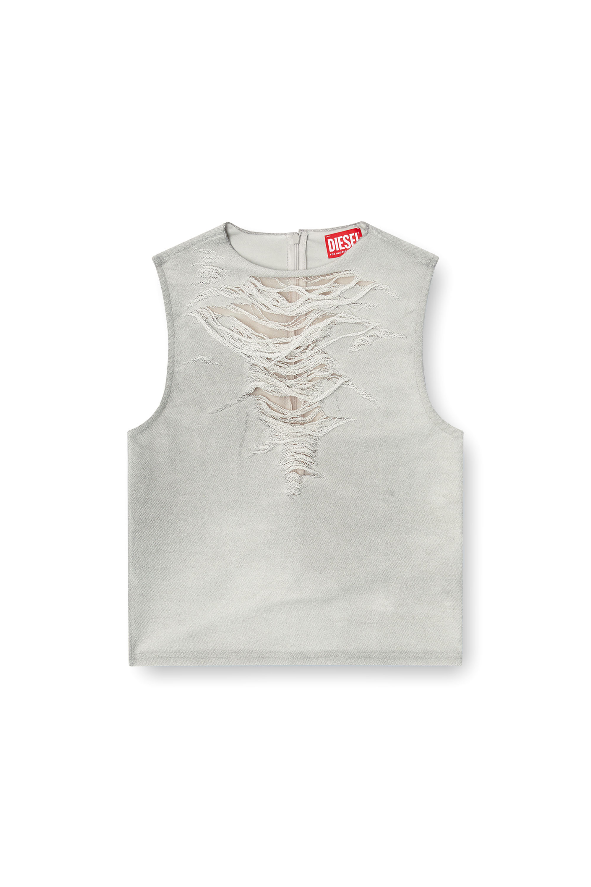 Diesel - T-YASMINA, Female's Tank top with distressed front in Light Grey - 5