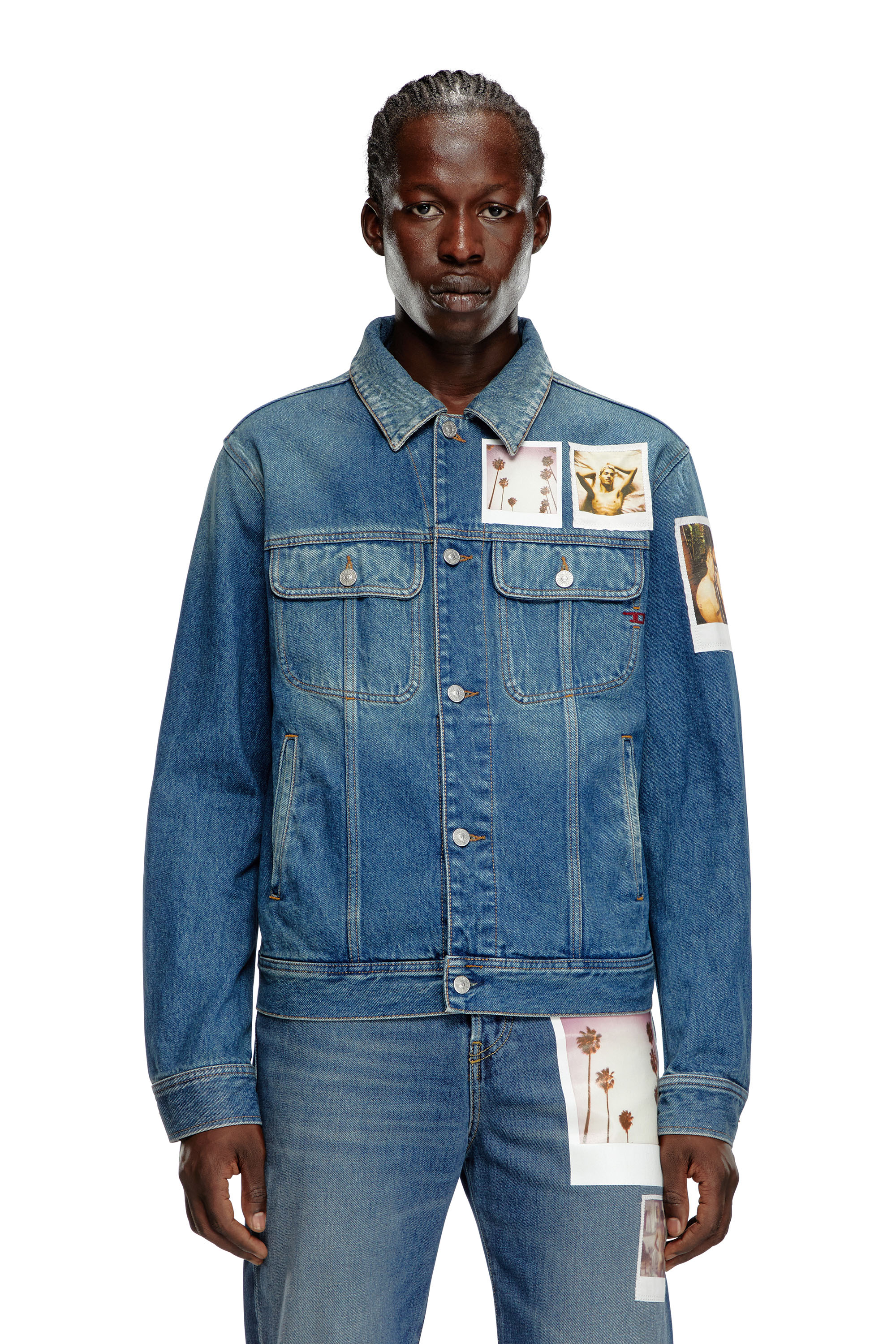 Diesel - PR-D-BARCY, Unisex's Trucker jacket with polaroid patches in Medium Blue - 3