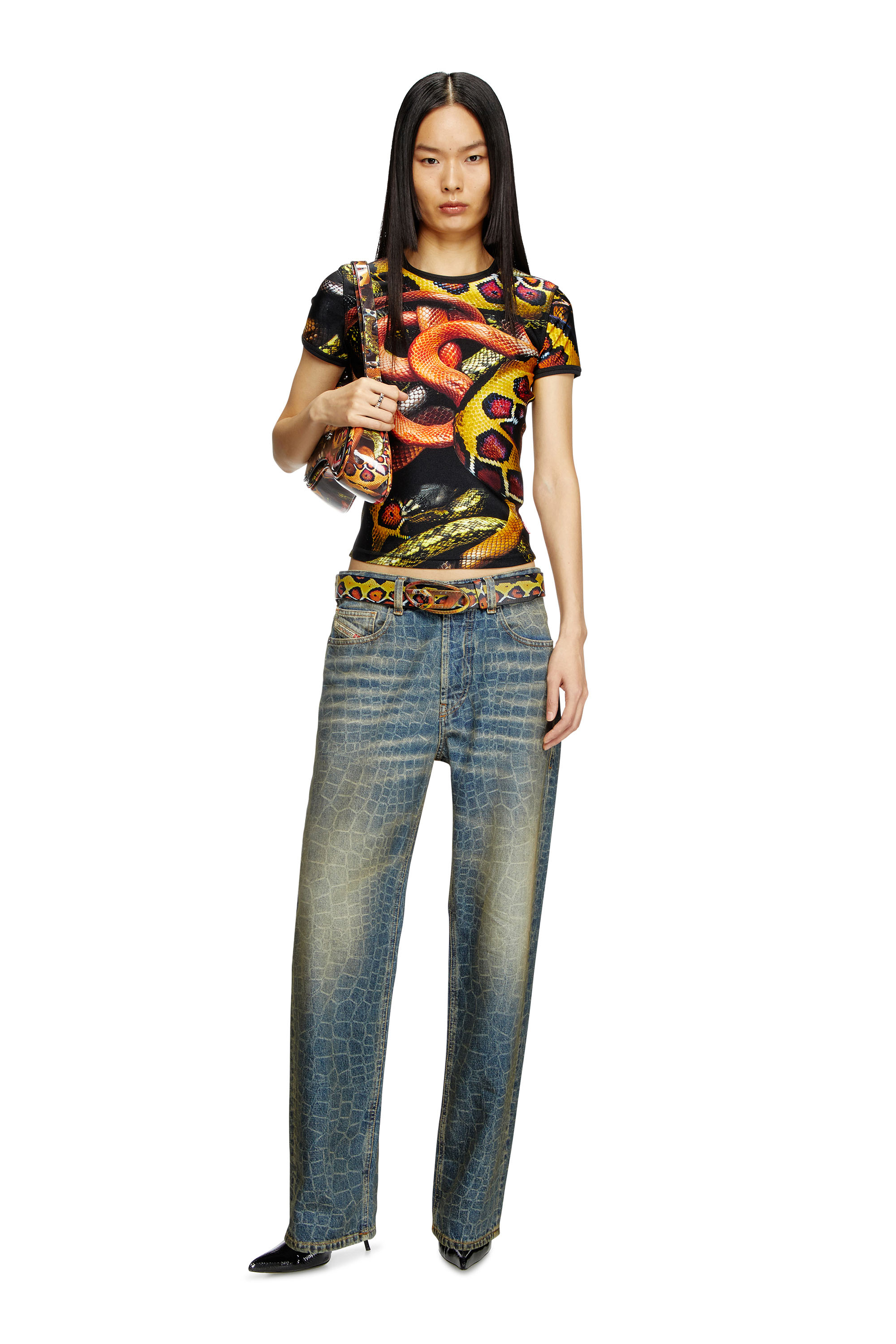 Diesel - CL-T-UNCLE-SNAKE, T-shirt en lycra avec imprimé serpent all-over Mixte in Polychrome - 5