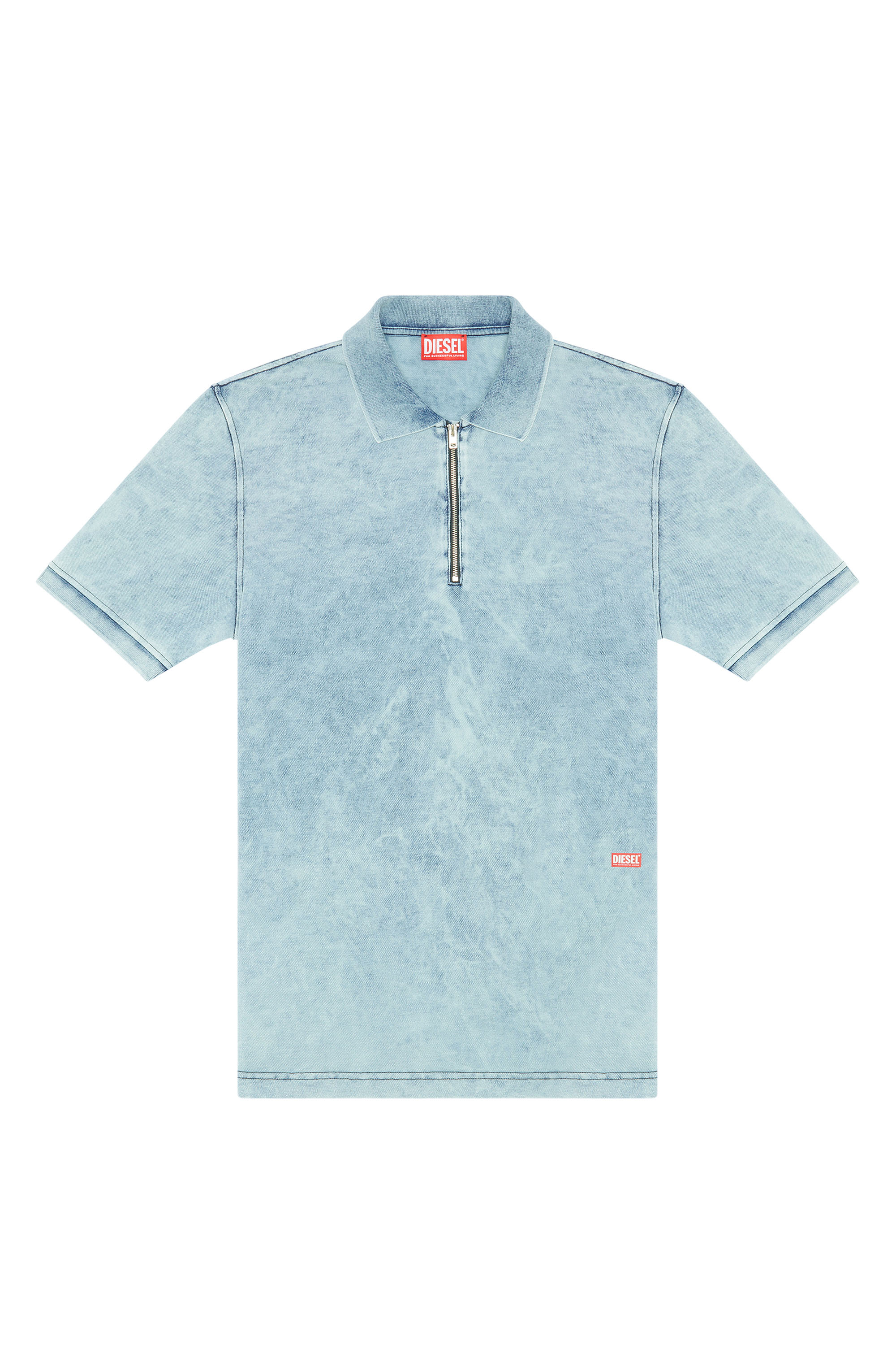 Diesel - T-SMITH-ZIP, Male Polo shirt in faded piqué in Blue - Image 6