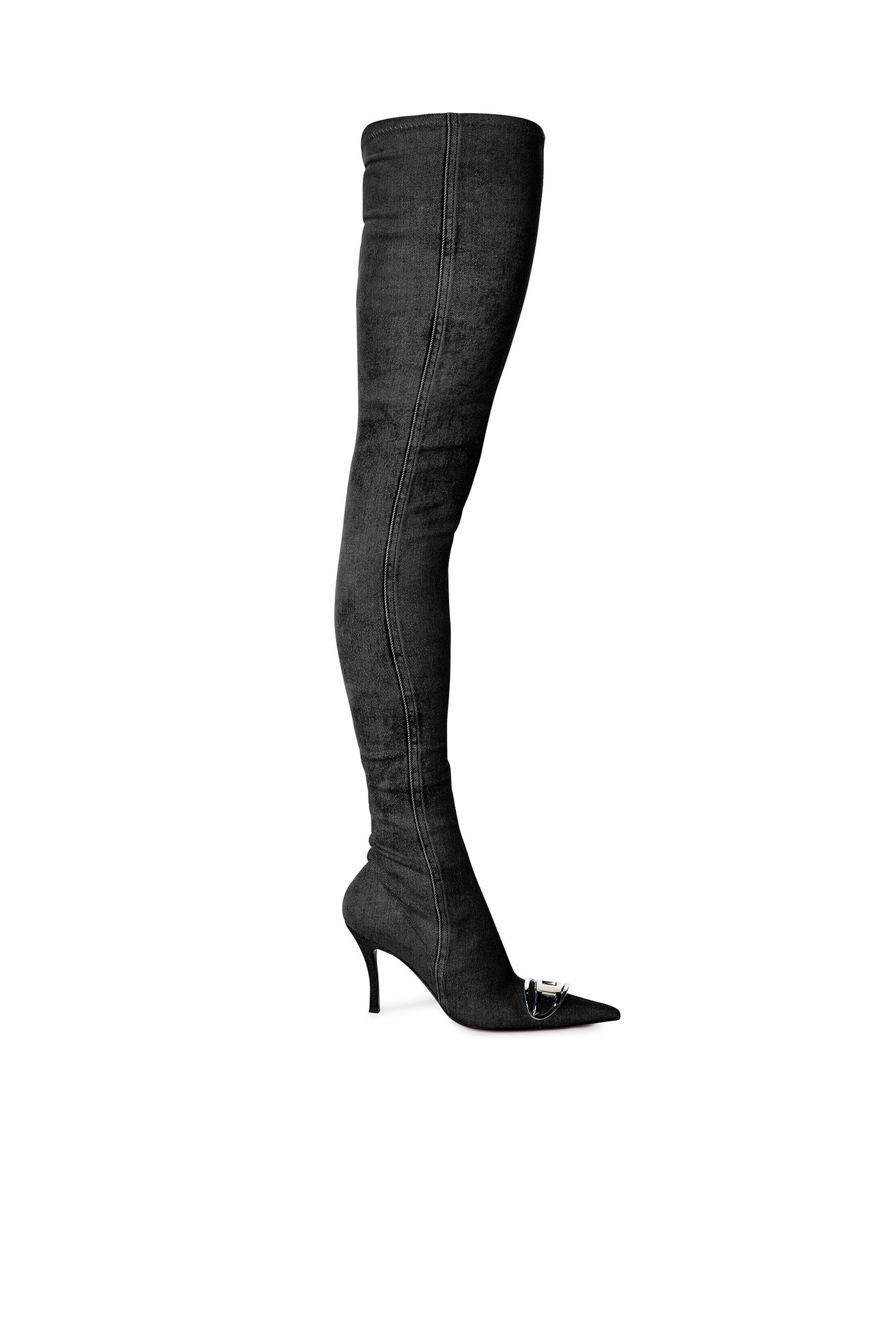 Diesel - D-VENUS TBT D, Female D-Venus-Over-the-knee boots in stretch denim in Black - Image 1