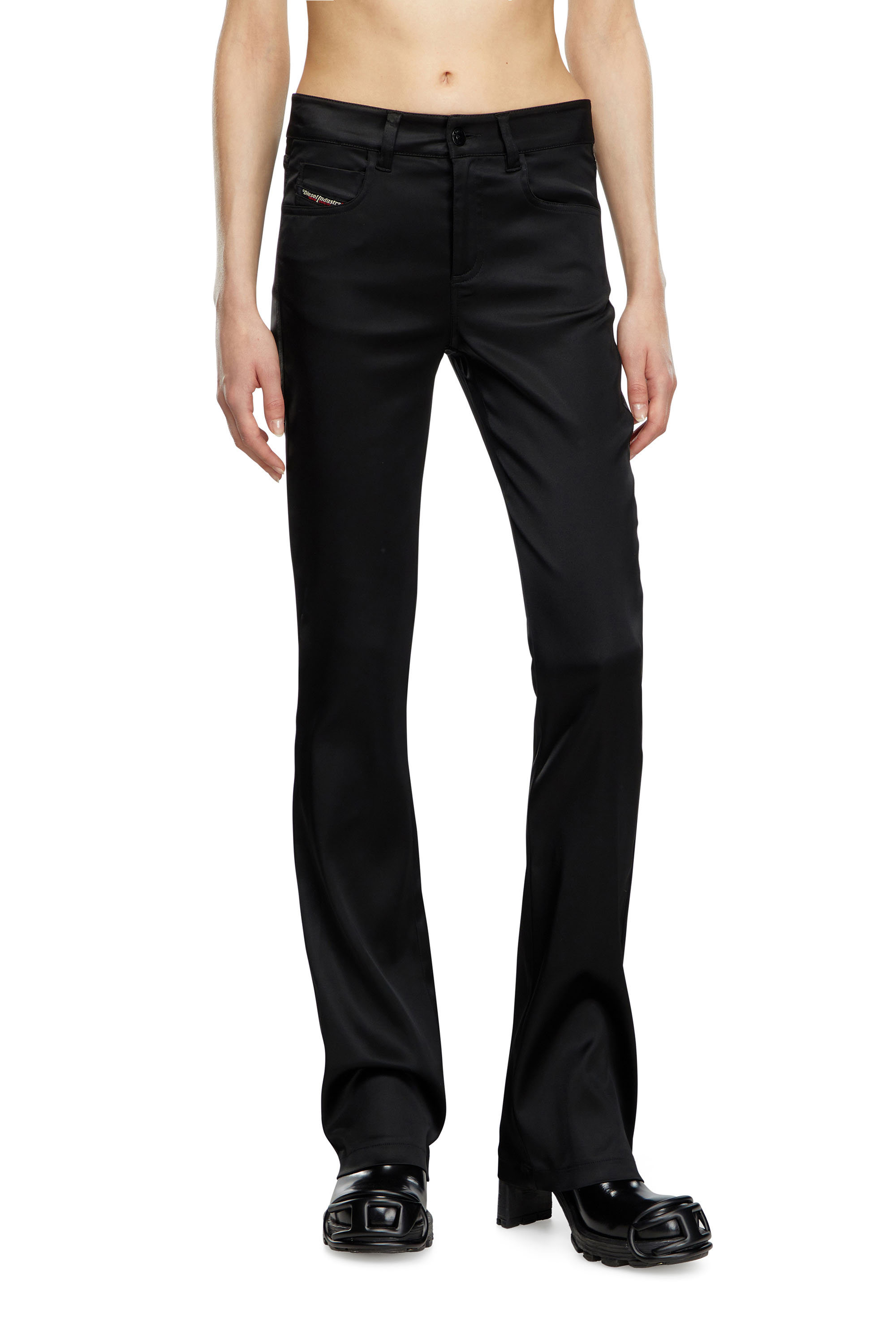 Diesel - P-EBBEY, Female's 5-pocket pants in stretch satin in Black - 1