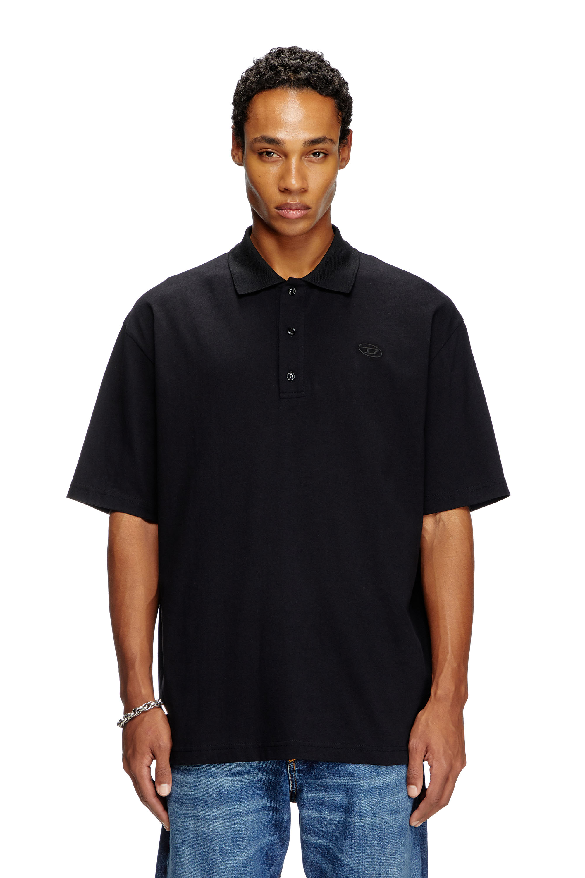 Diesel - T-VORT-MEGOVAL-D, Male's Polo shirt with maxi oval D embroidery in Black - 3