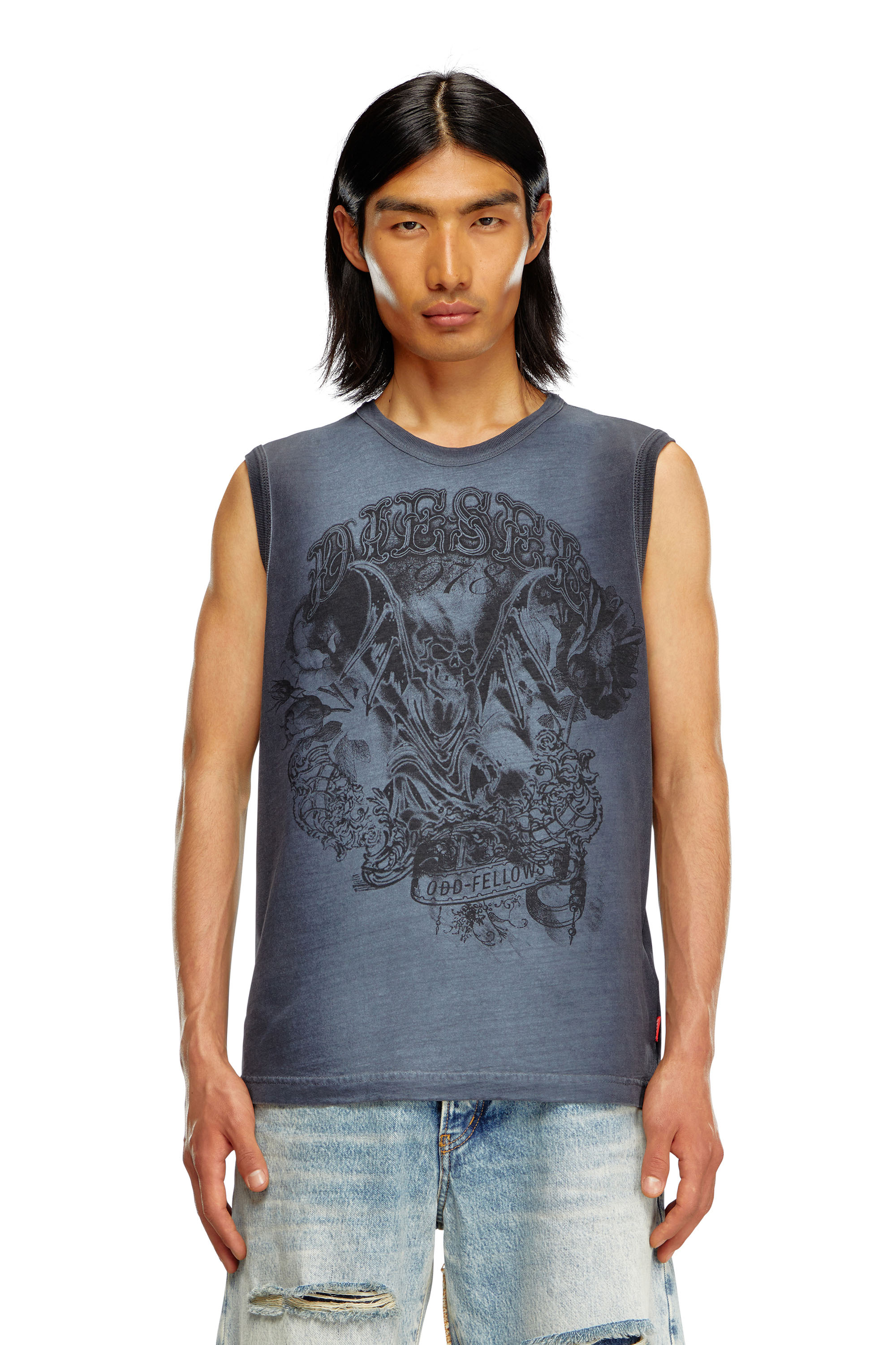 Diesel - T-BISCO-Q1, Male's Faded tank top with graphic print in Dark Blue - 3