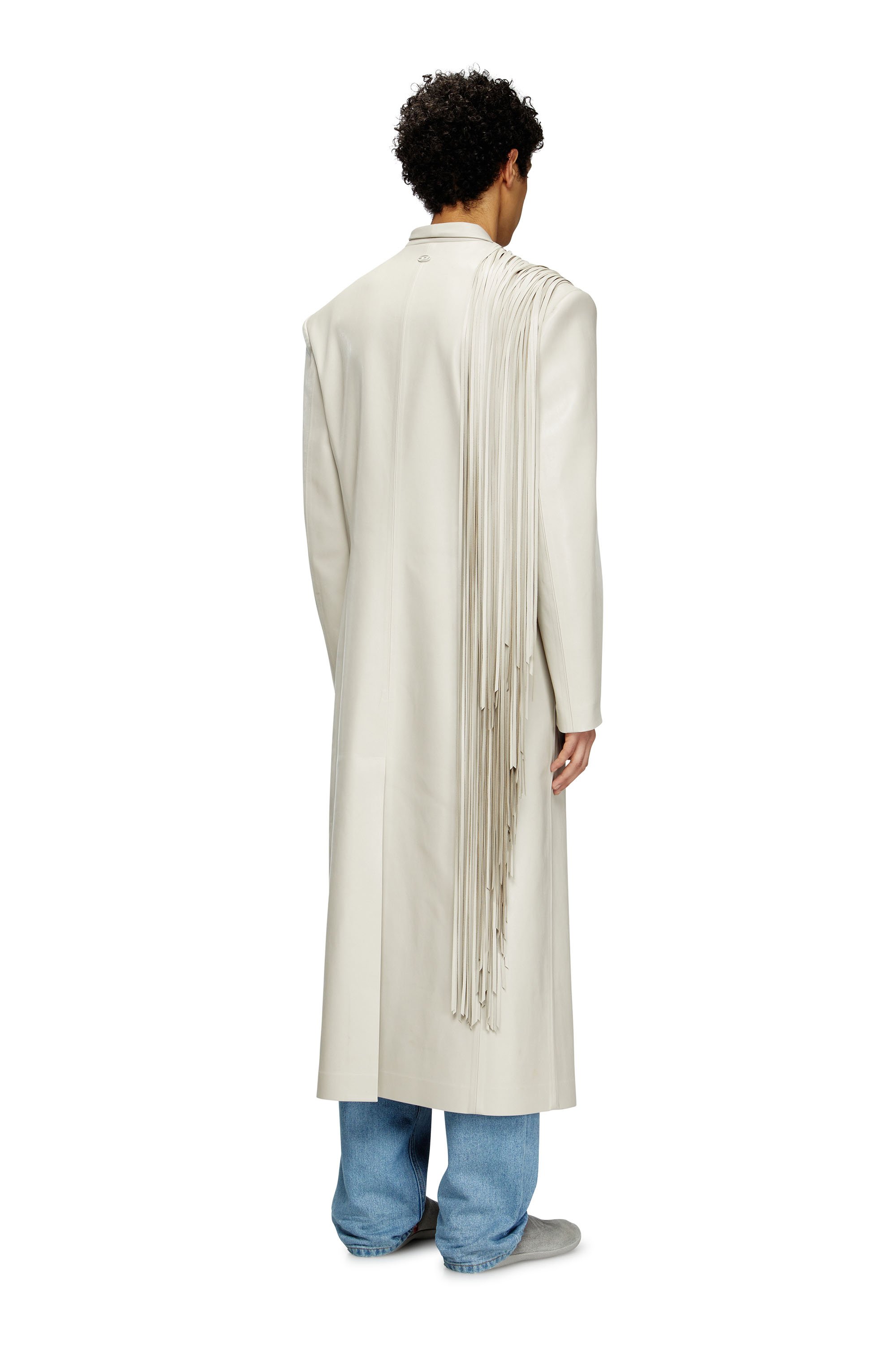 Diesel - J-ELDAR-A, Male's Long coat with shredded scarf fringing in Light Grey - 3