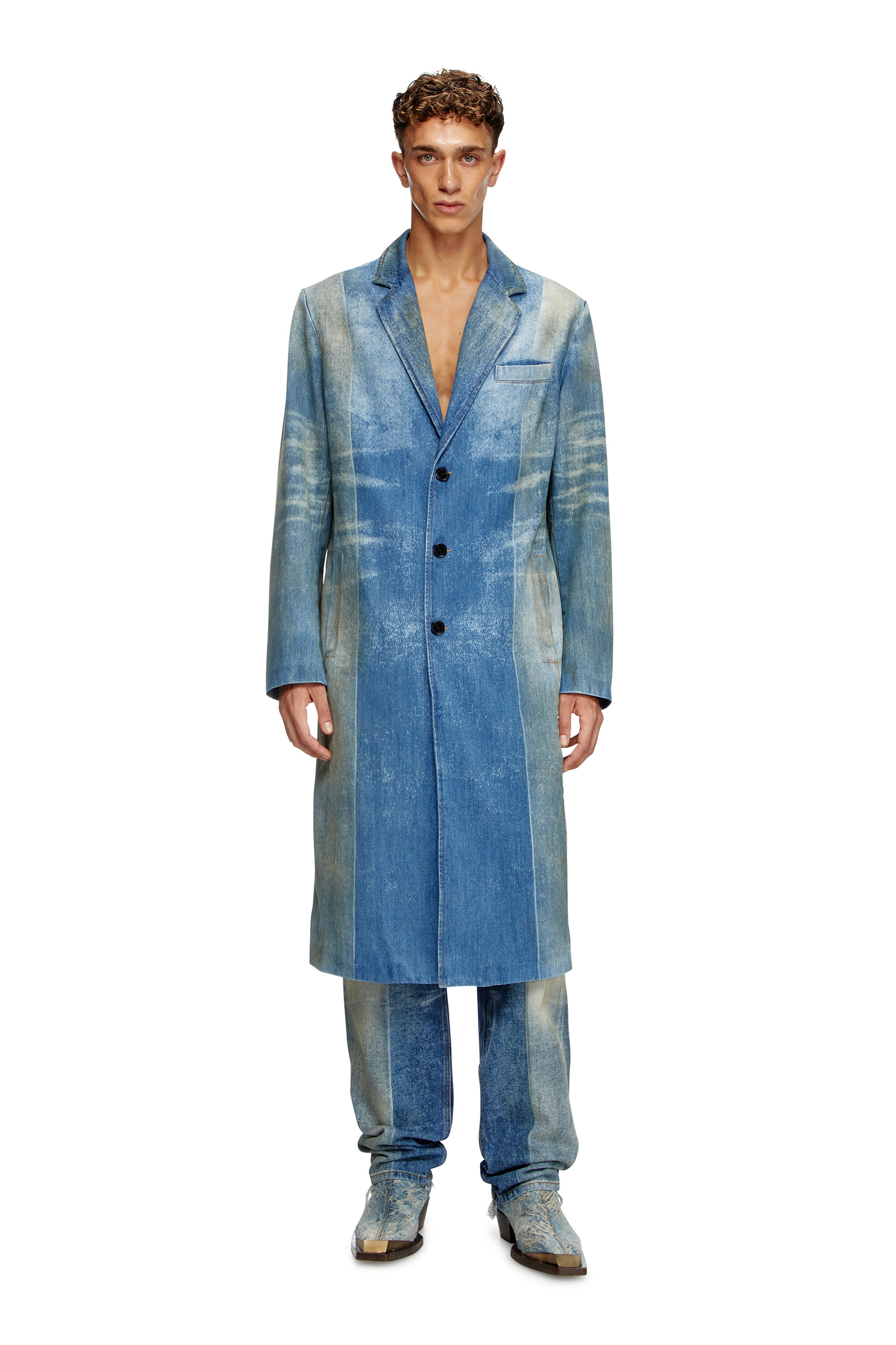 Diesel - D-BALZER-MID-FSF, Male's Denim coat with solarised folds in Medium Blue - 2