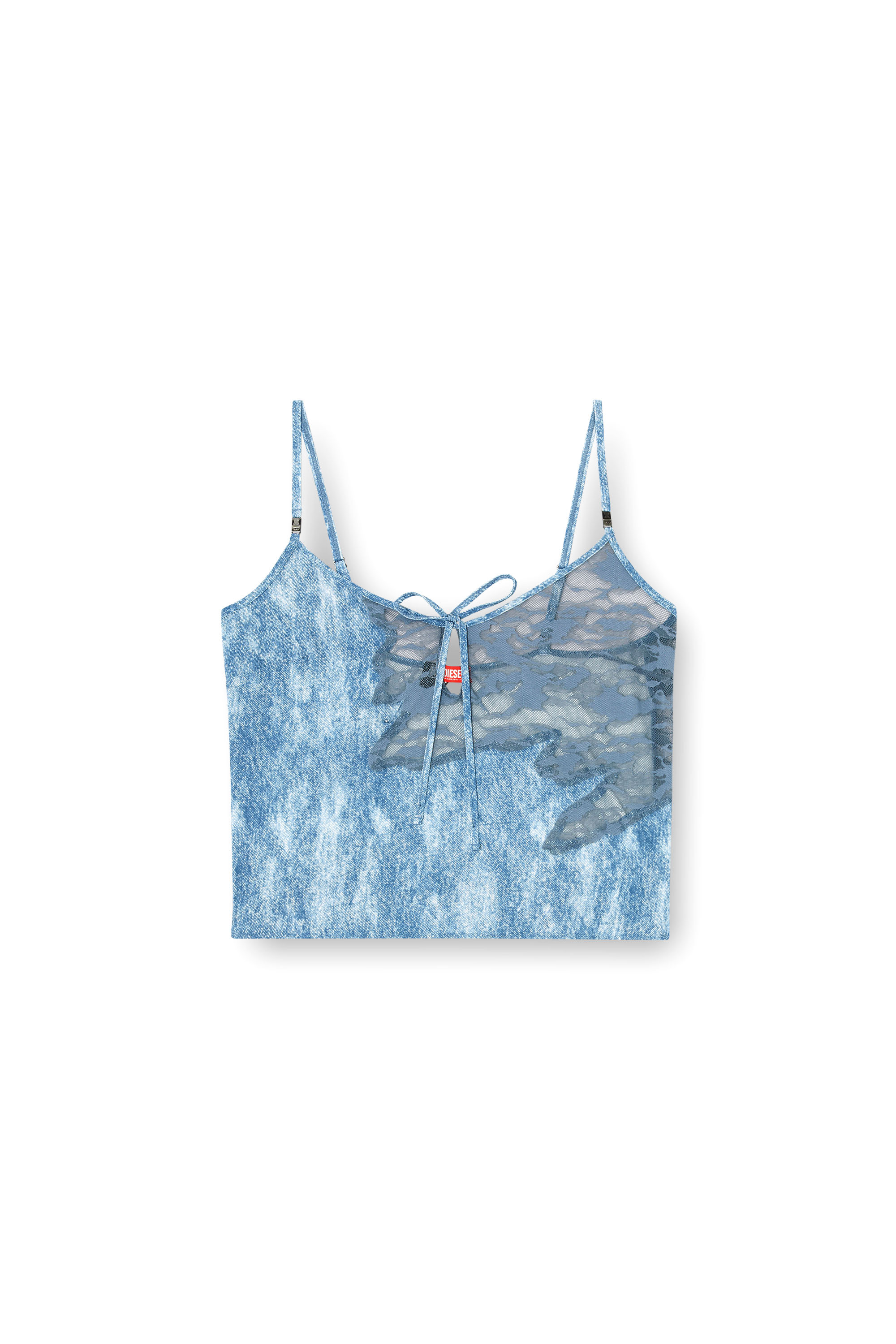 Diesel - LACE-SLEEP-CAMI, Female's Sleep cami in microfibre and camo lace in Light Blue - 4