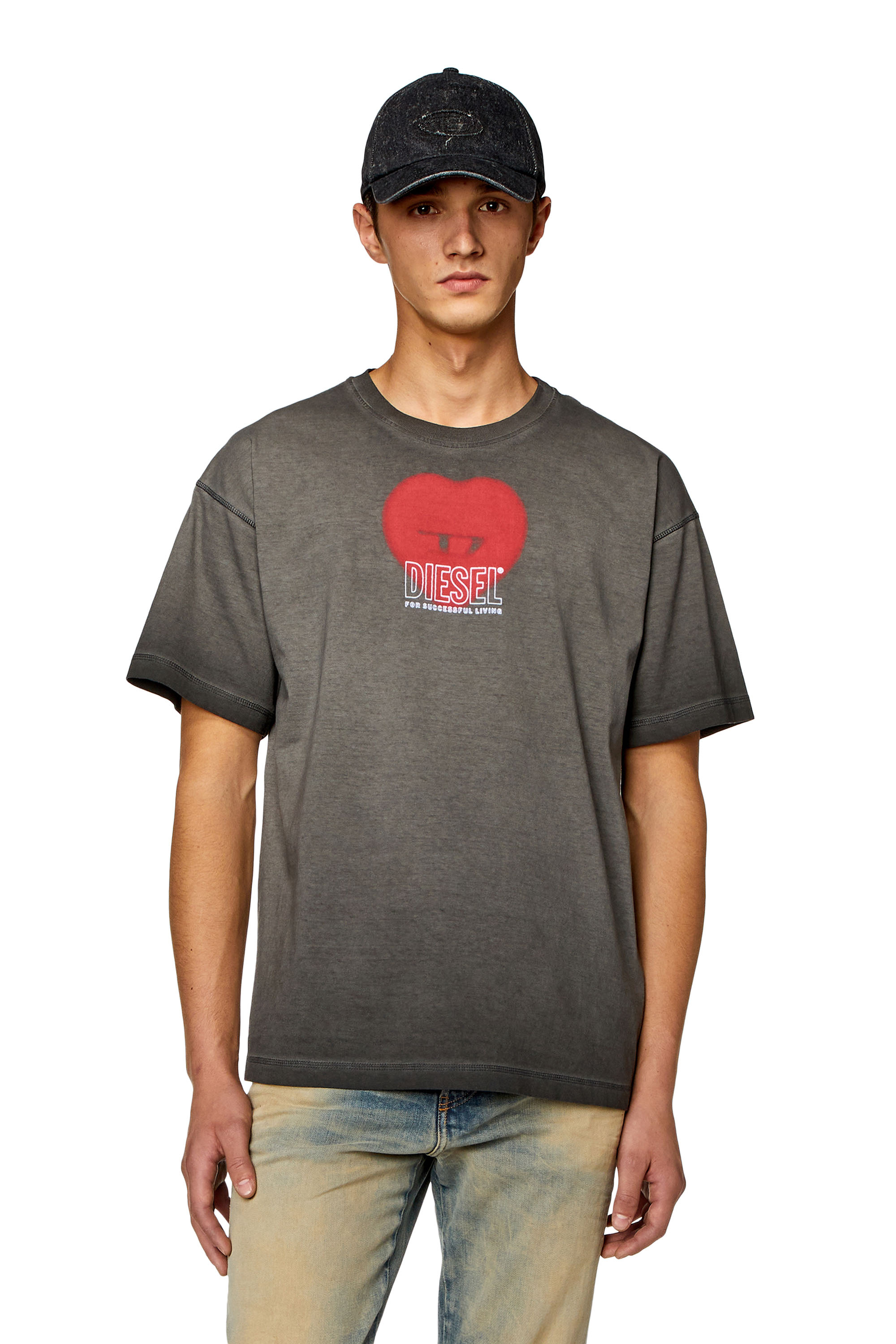 Diesel - T-BUXT-N4, Homme T-shirt avec imprimé cœur in Gris - Image 1