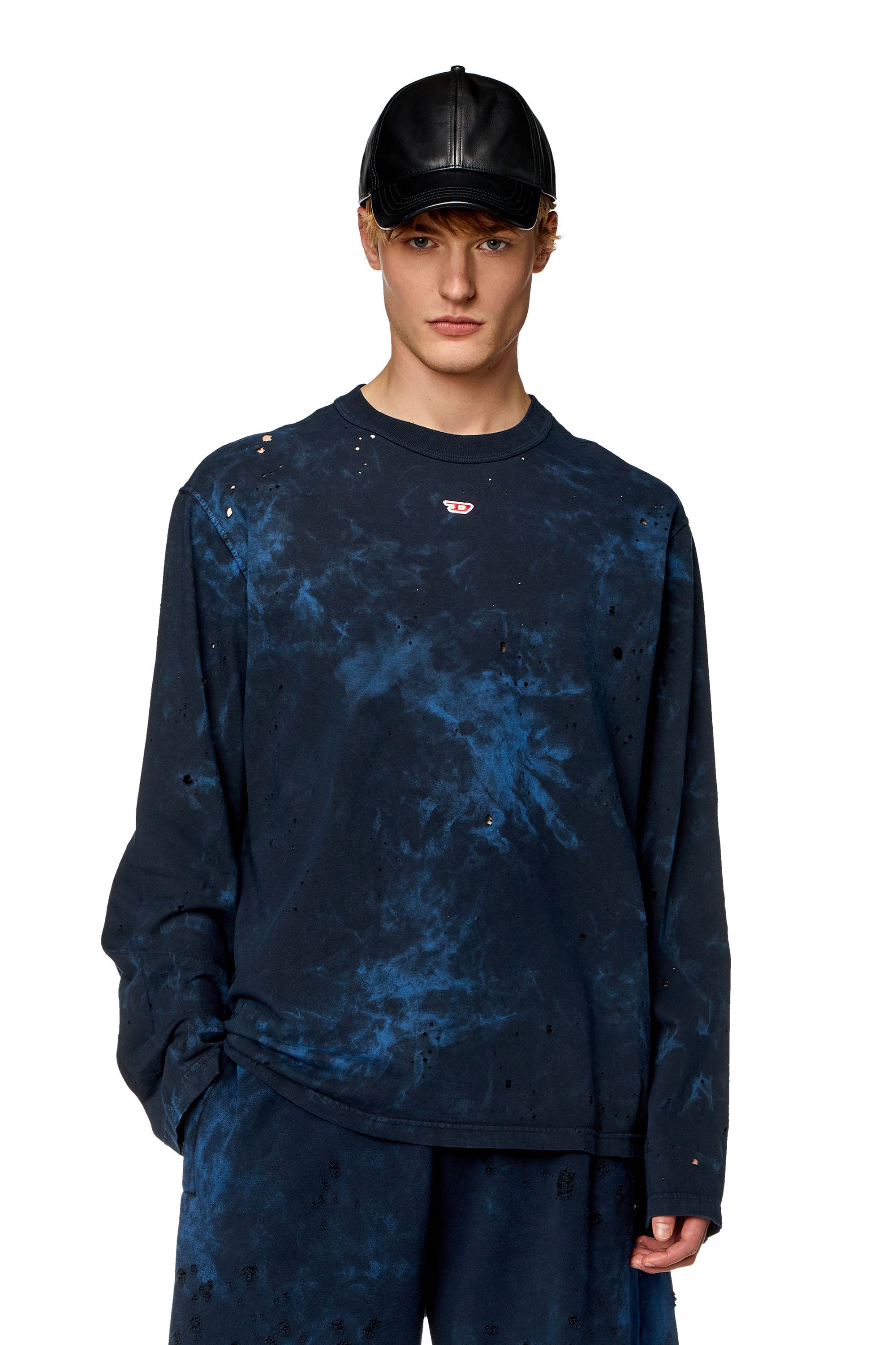 Diesel - T-CRANE-LS-N2, Homme T-shirt destroy à manches longues in Bleu - Image 1
