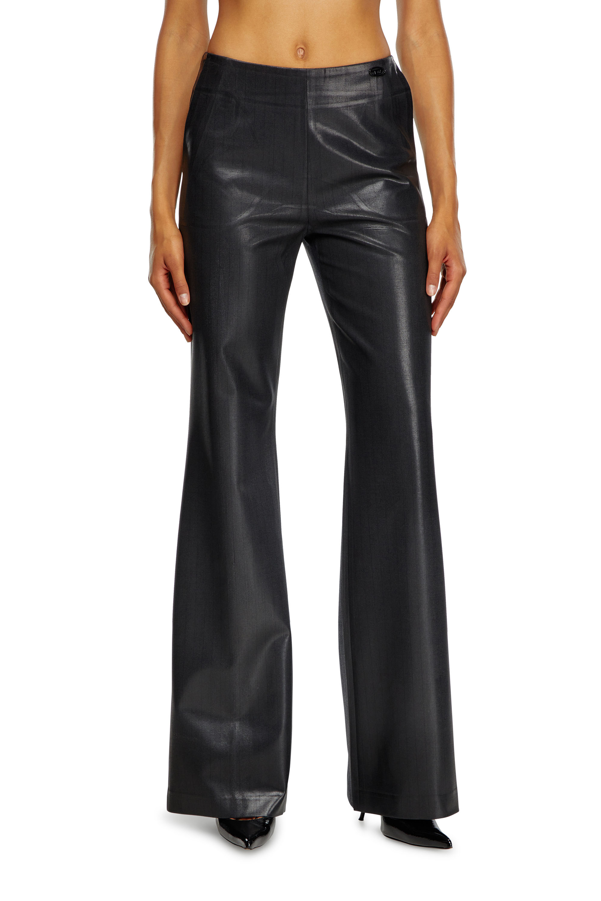 Diesel - P-OLARIS, Female's Pinstripe pants with coated front in Black - 2