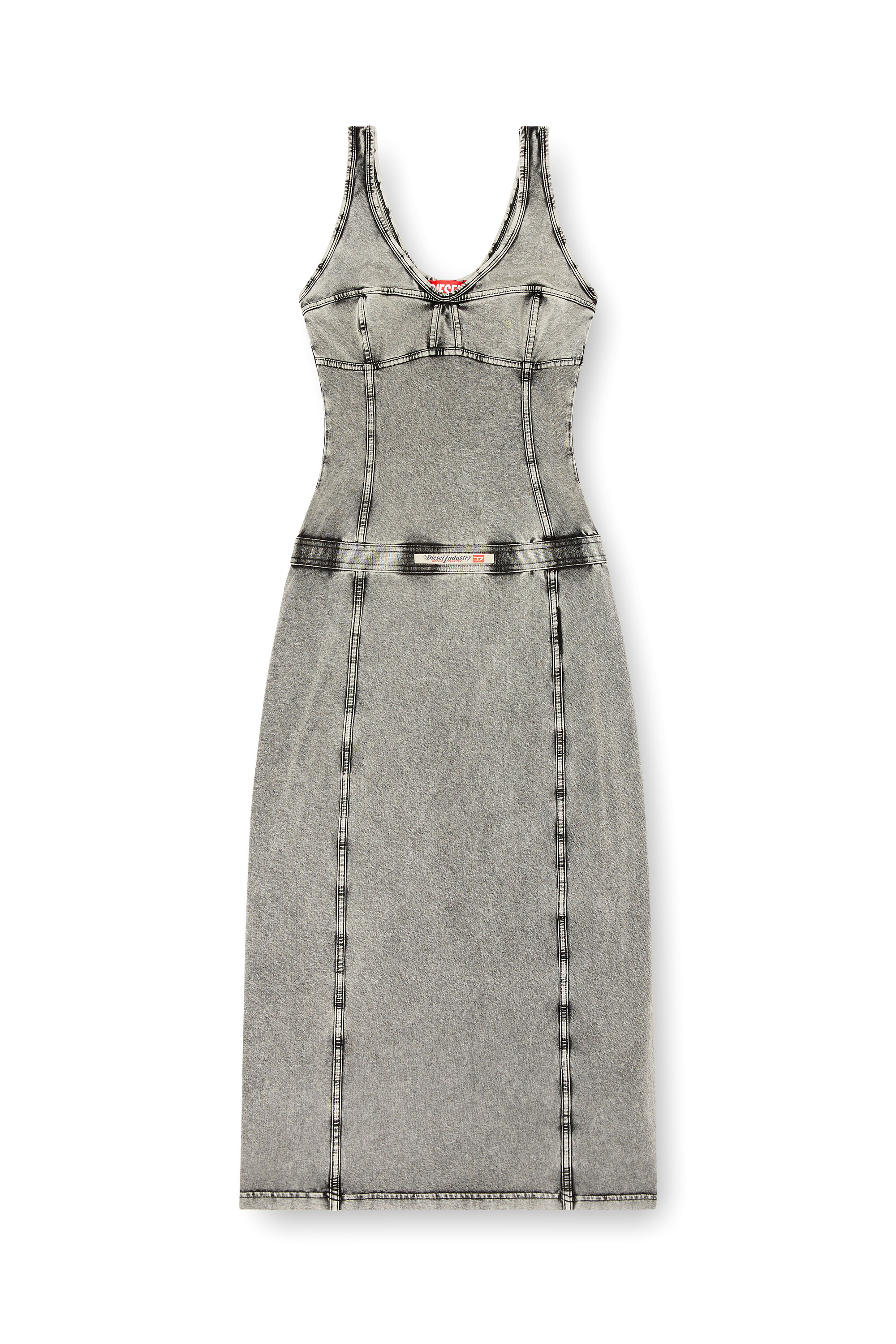 Diesel - D-INNY, Robe midi sans manches à effet denim Femme in Gris - 5