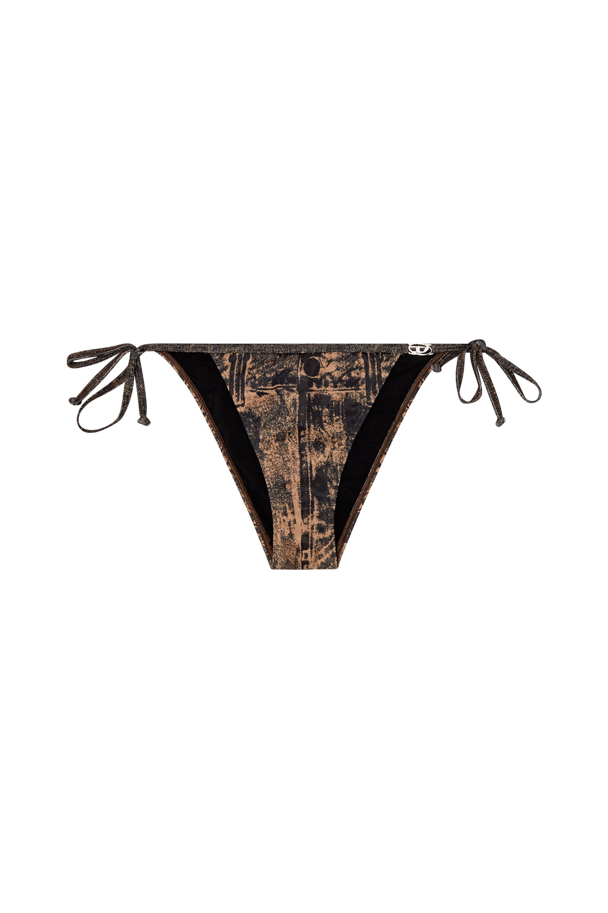 Diesel - BRIGITTES-DNM, Female's Tie-side bikini bottoms with jean print in Black/Brown - 4