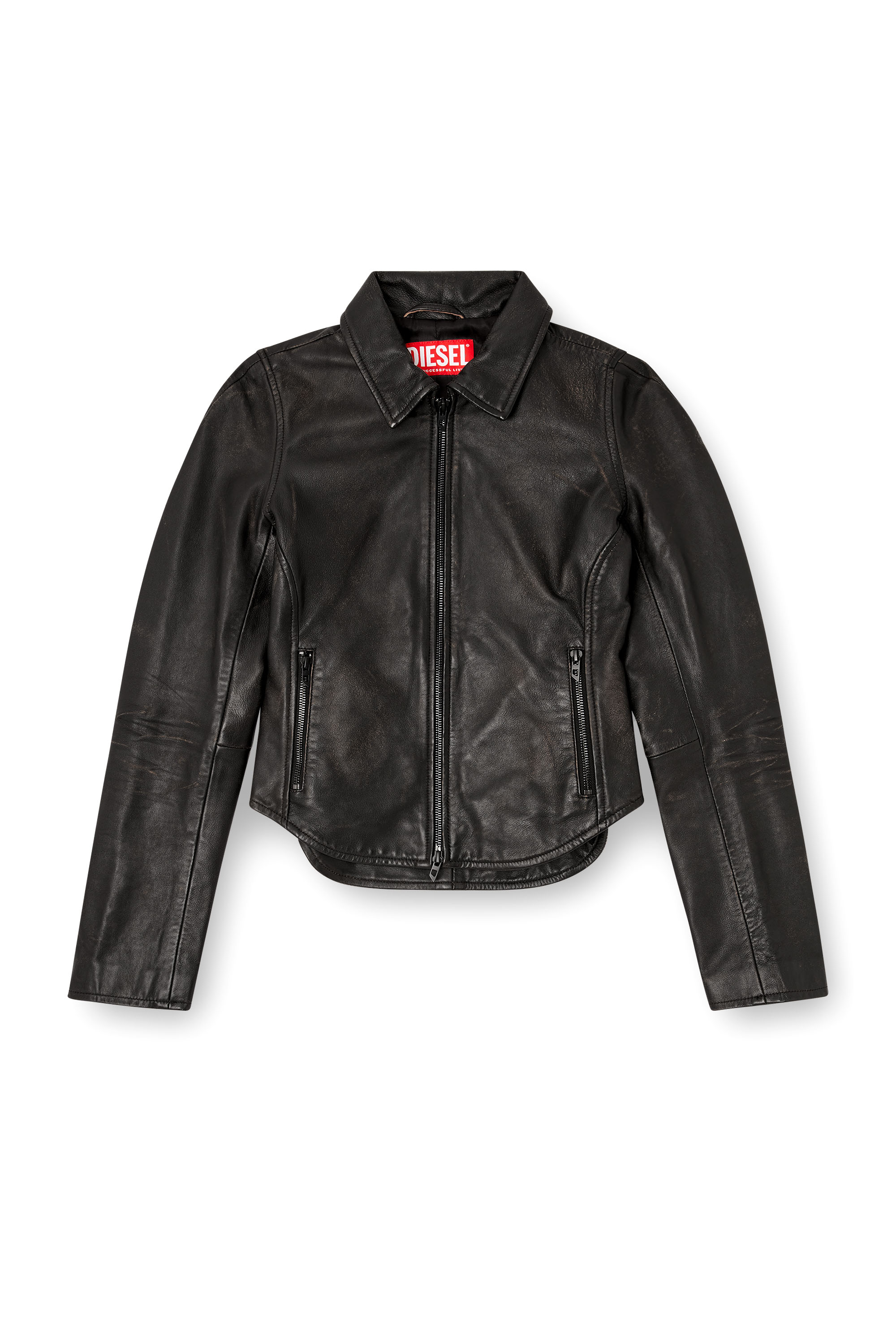 Diesel - L-EGRAD, Female's Distressed leather jacket in Black - 3