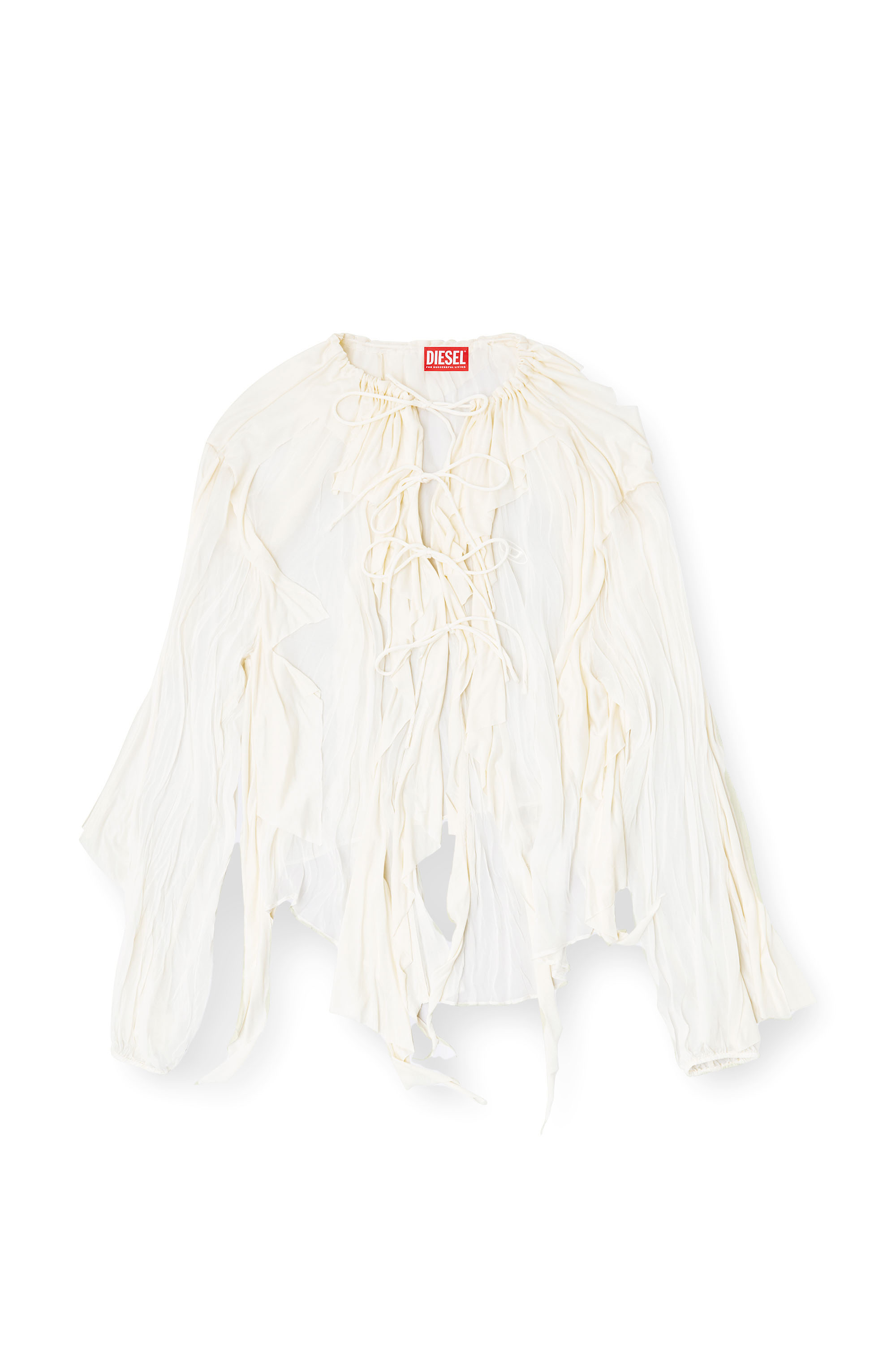 Diesel - C-LASSY, Chemisier à volants en mousseline froissée Femme in Blanc - 3